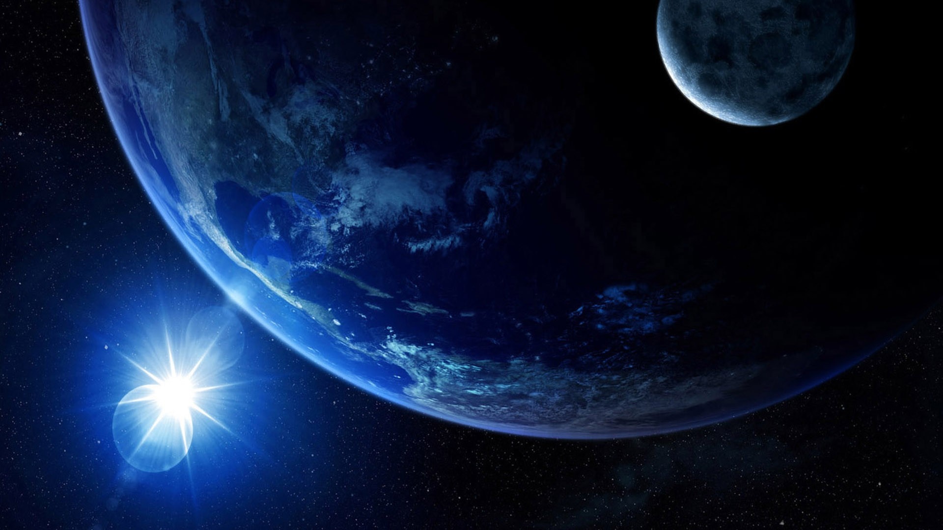 Earth and Moon in Space with Sun HD Wallpaper