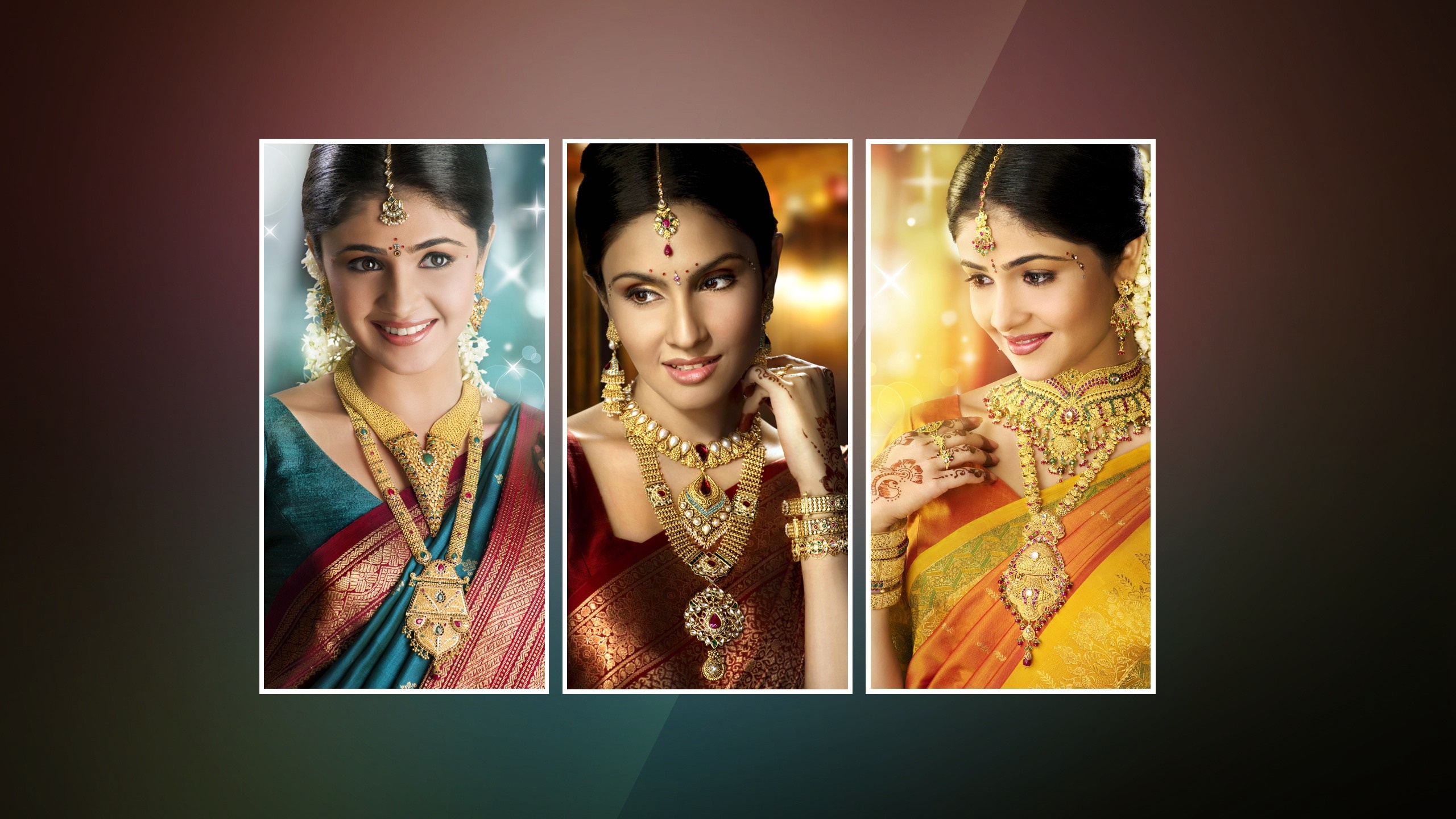 Women wearing traditional Indian gold jewelry HD Wallpaper