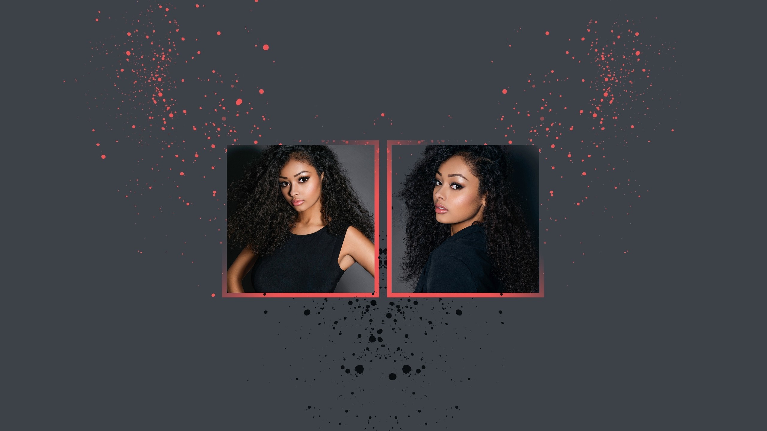 Two portraits of a woman with curly hair HD Wallpaper
