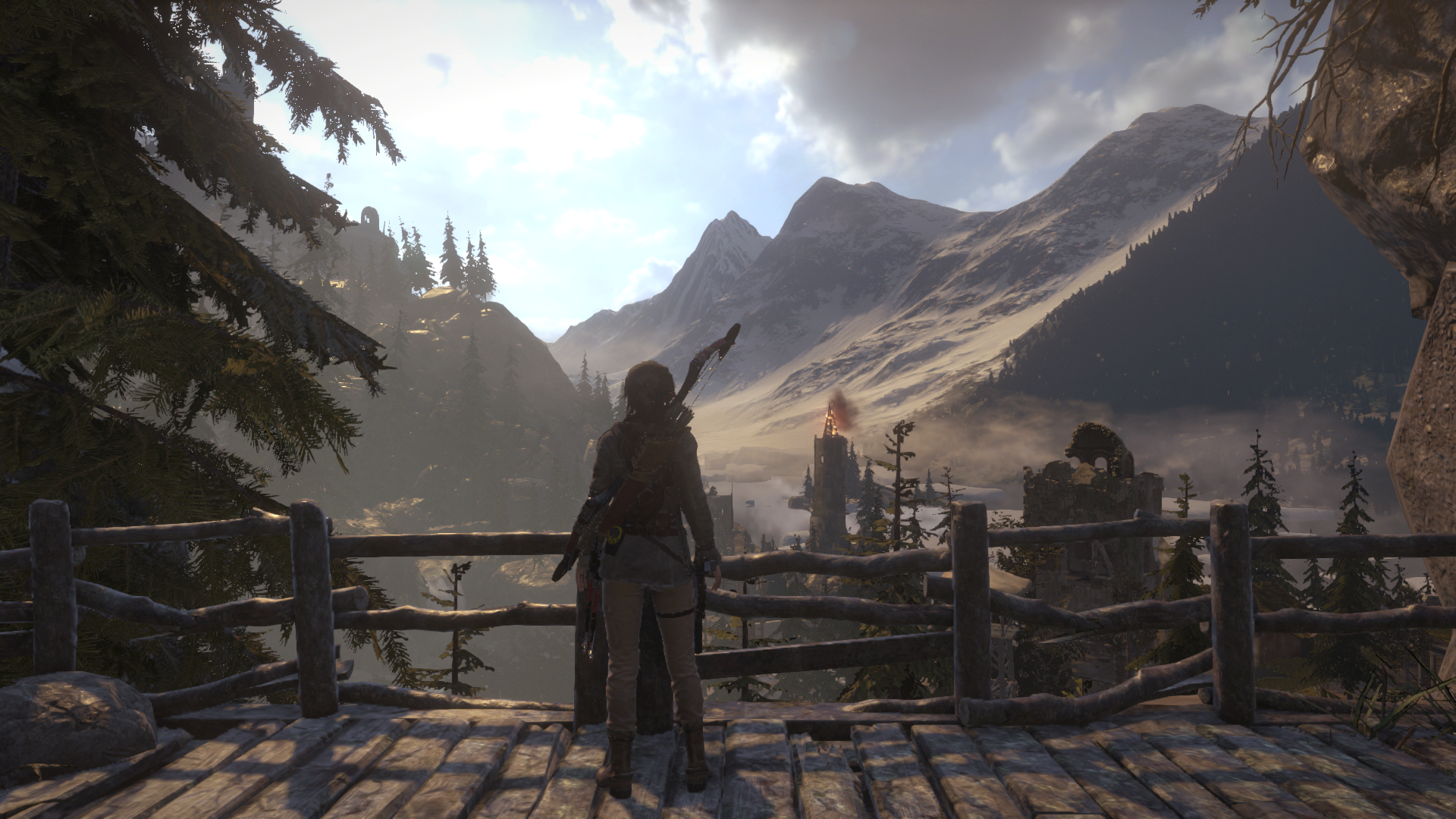 Lara Croft from Rise of the Tomb Raider in a mountain landscape HD Wallpaper