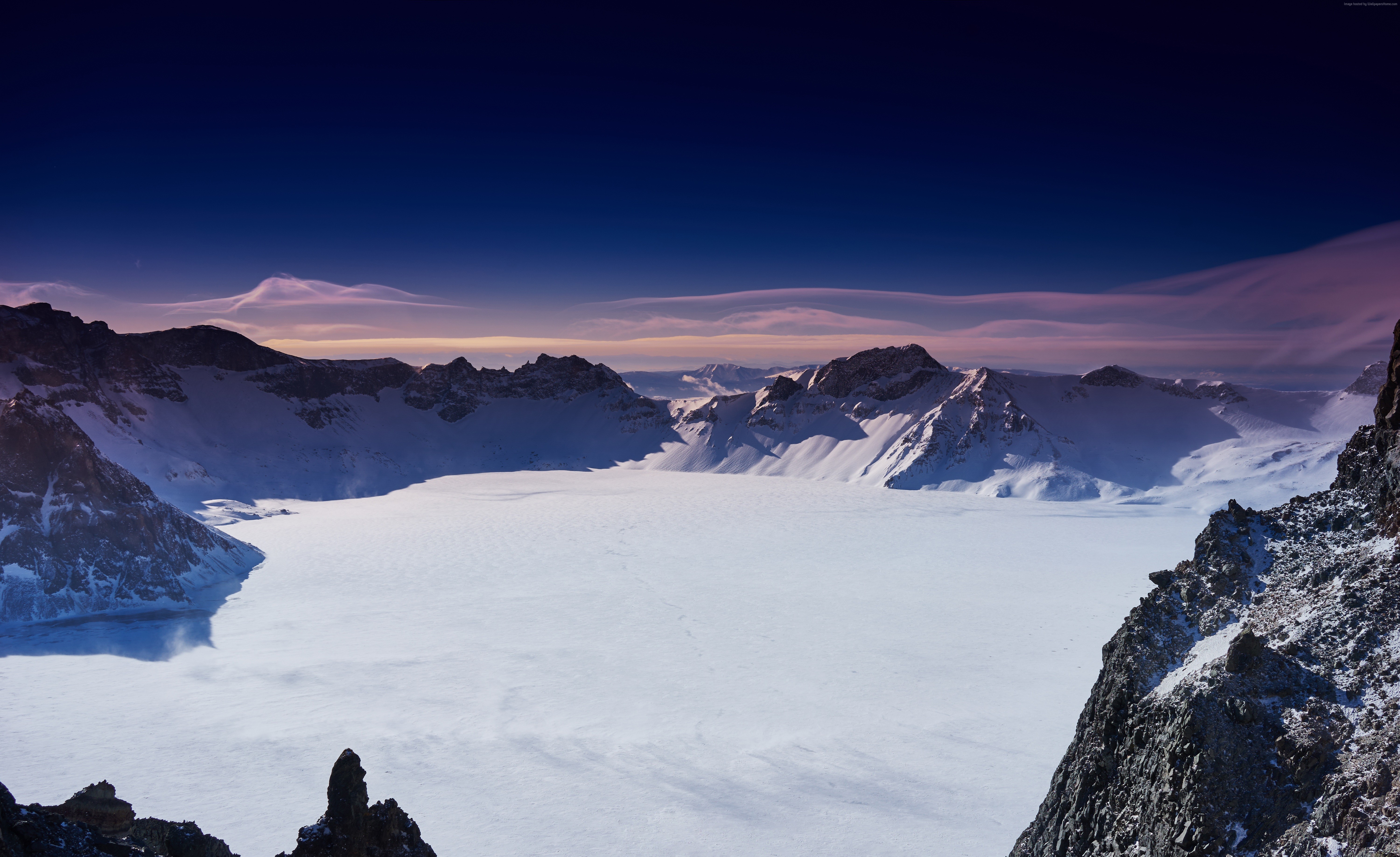Snowy Changbai Mountains under a twilight sky HD Wallpaper