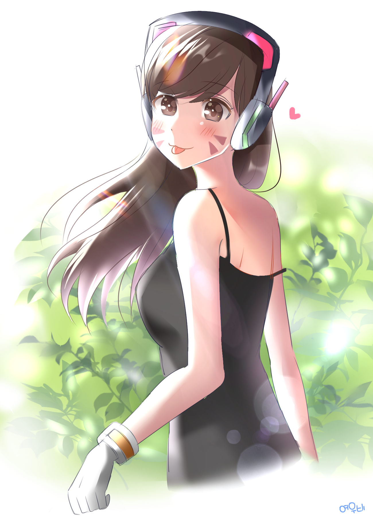 D.Va from Overwatch wearing a black dress and headphones HD Wallpaper