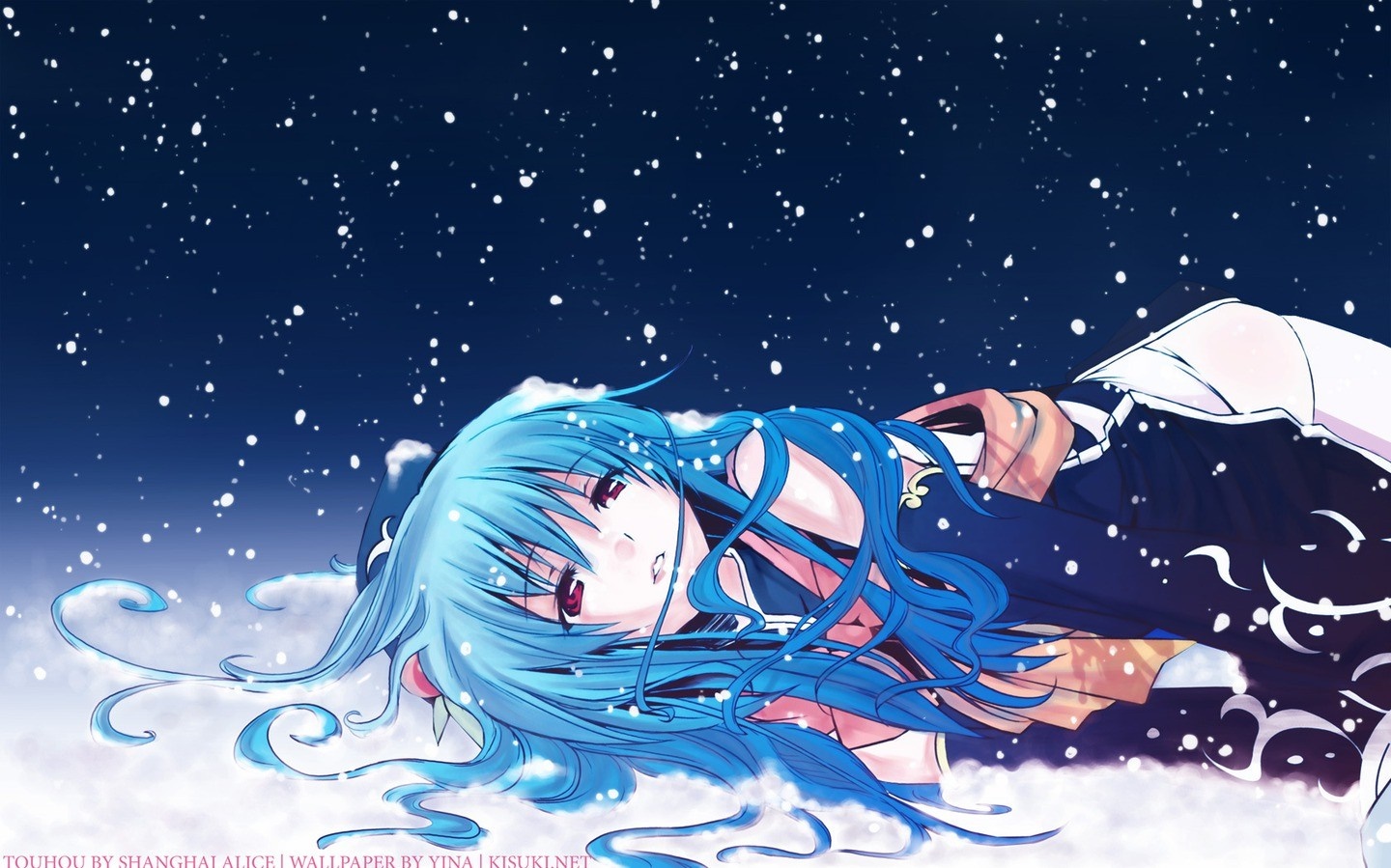 Touhou Project illustration of a girl with blue hair in snow HD Wallpaper