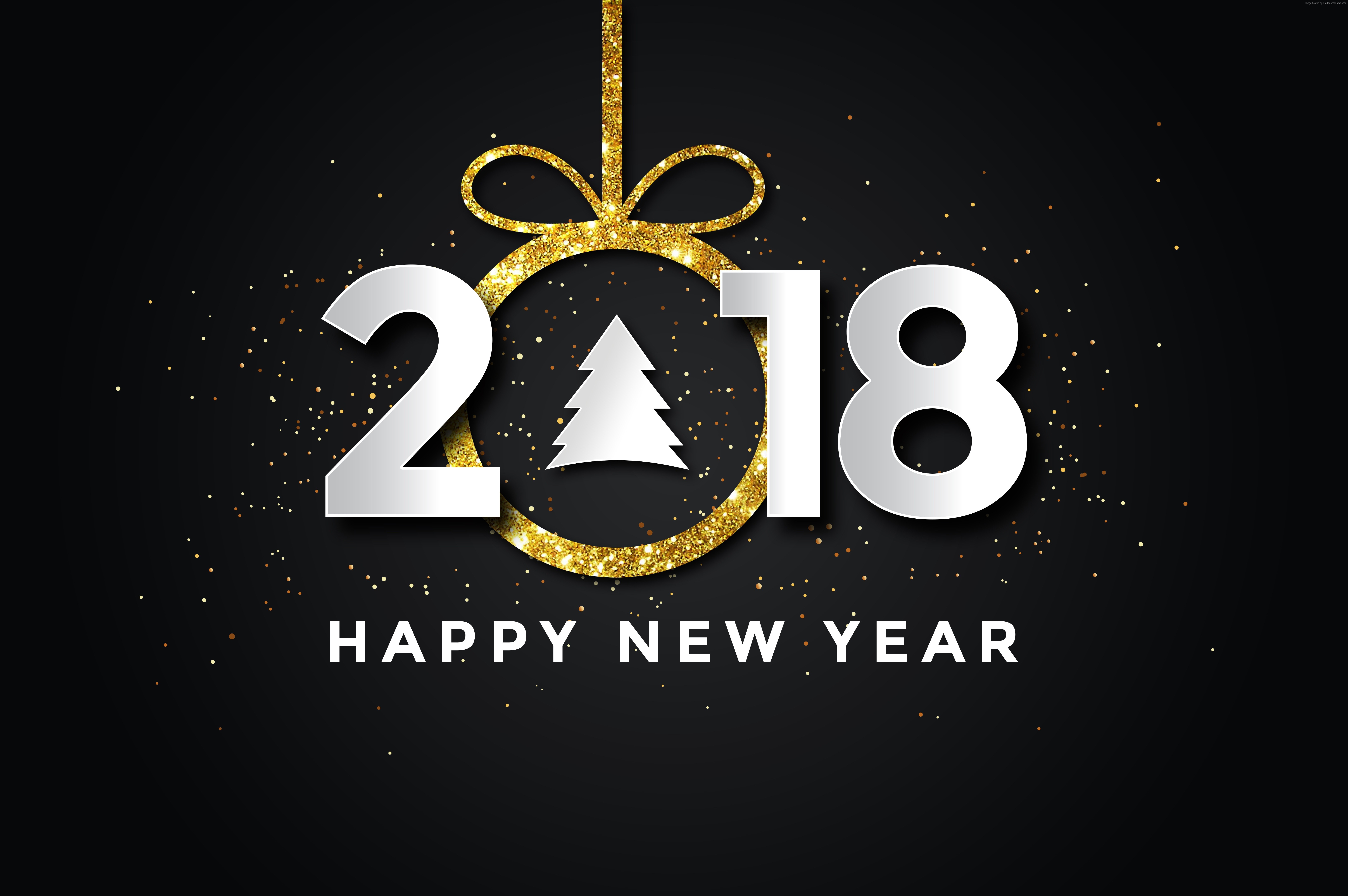 Happy New Year 2018 Gold Ornament HD Wallpaper