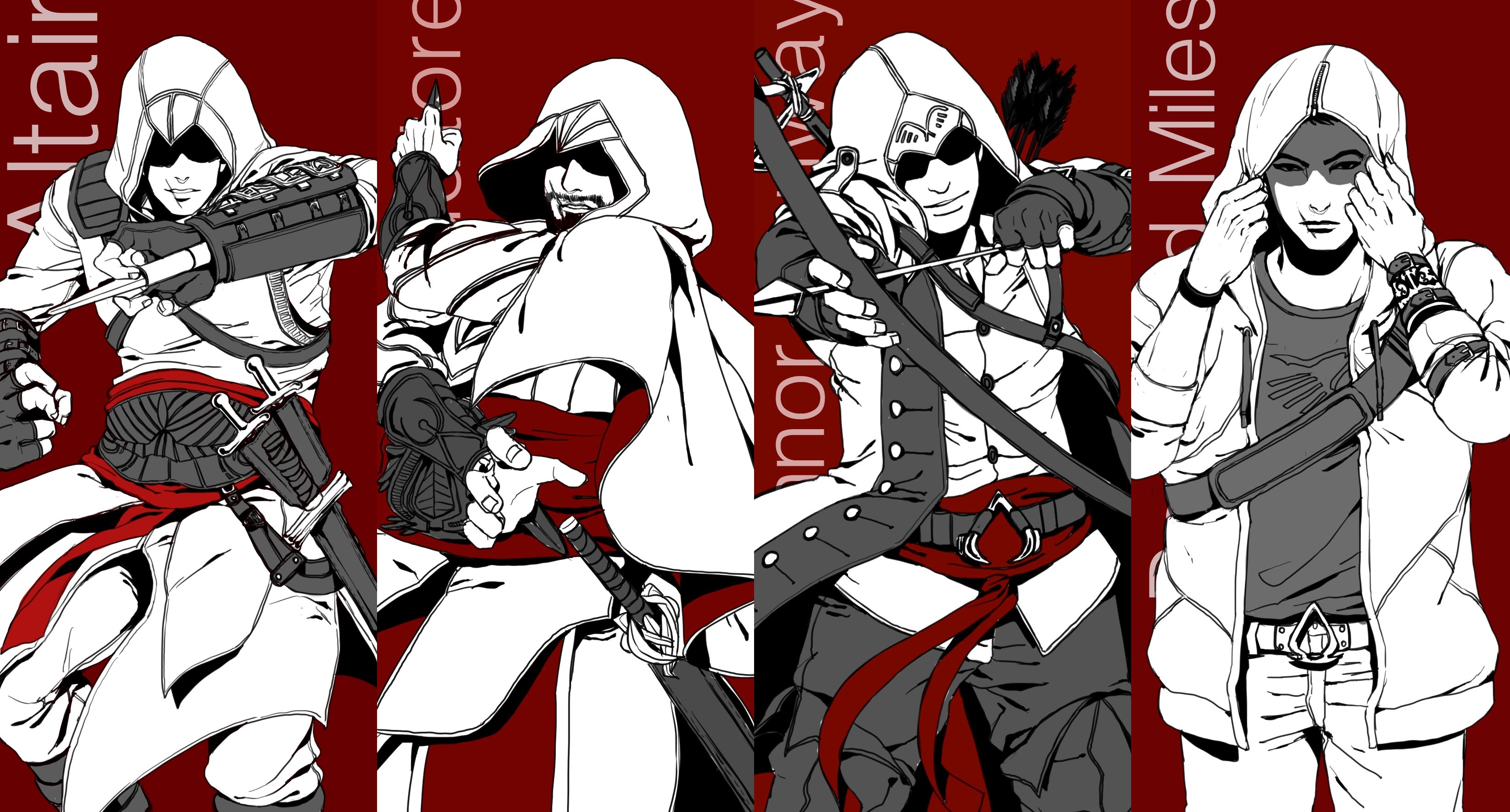Assassins Creed characters Altair, Ezio, Connor, and Desmond HD Wallpaper