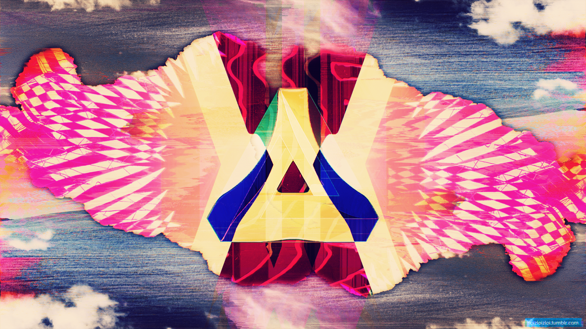 Abstract glitch art illustration with wings HD Wallpaper