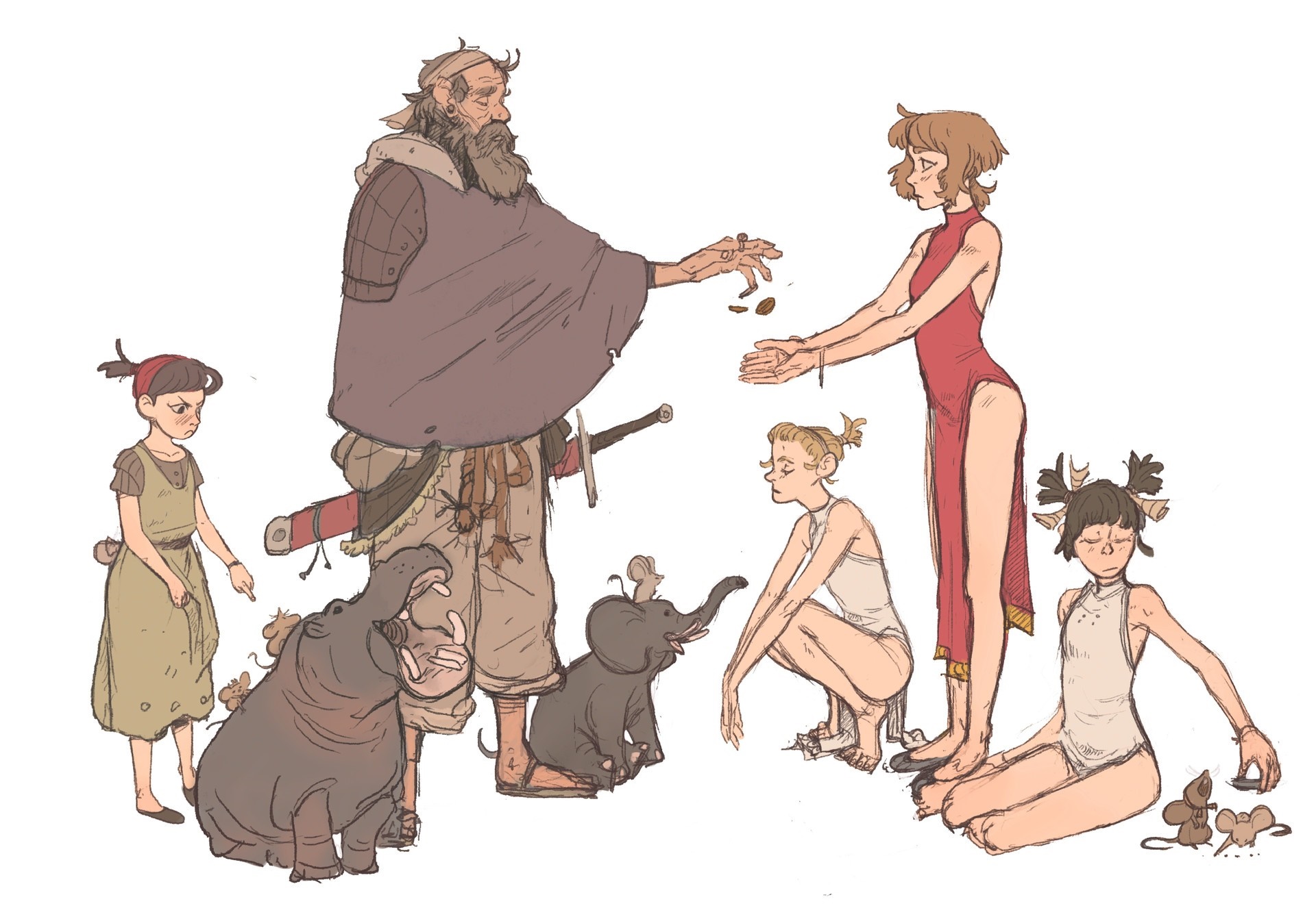 Illustration of people and animals with a fantasy theme HD Wallpaper