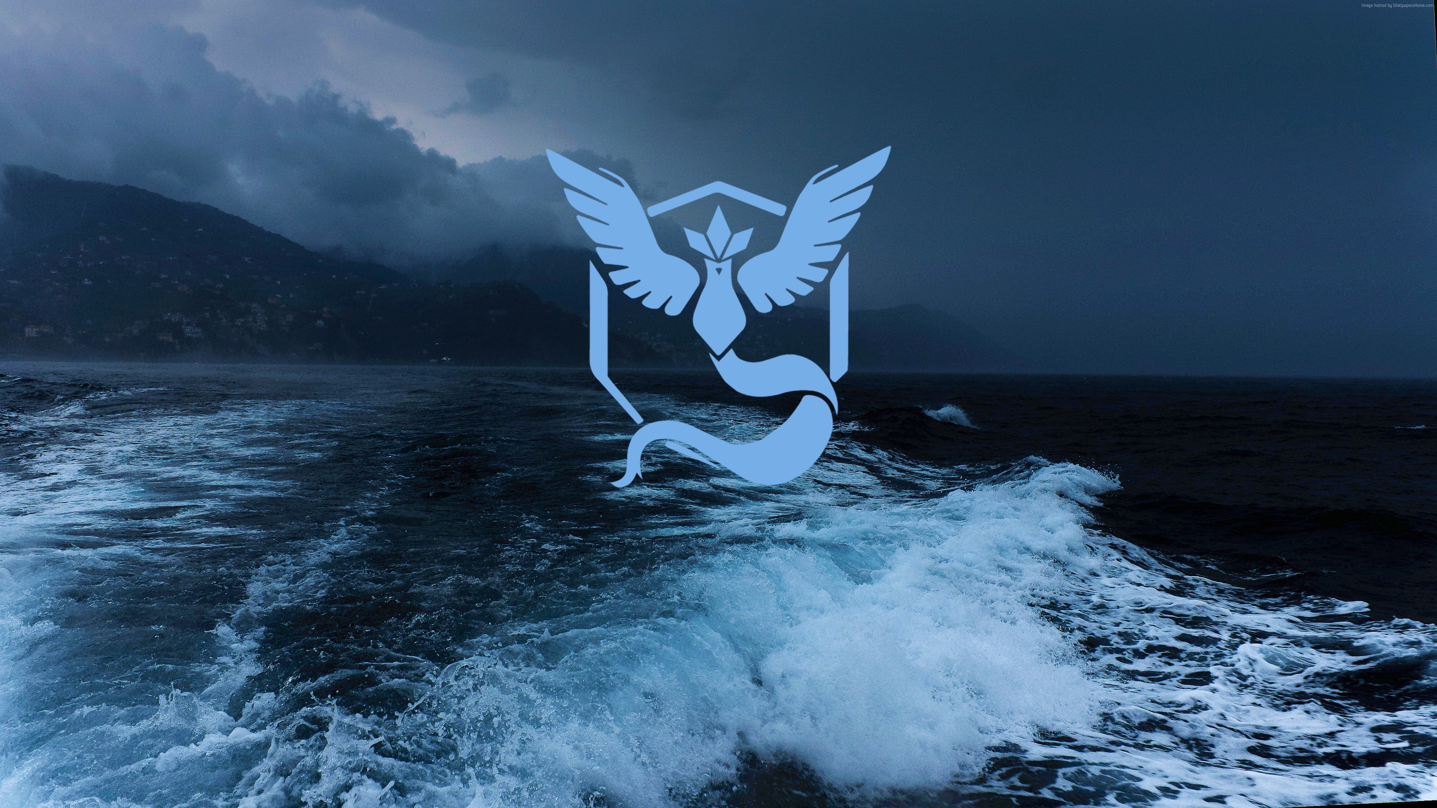 Team Mystic logo over stormy sea and waves HD Wallpaper