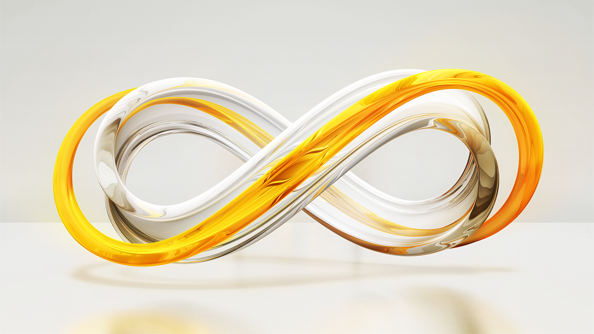 3D render of a Mobius strip with yellow and white elements HD Wallpaper