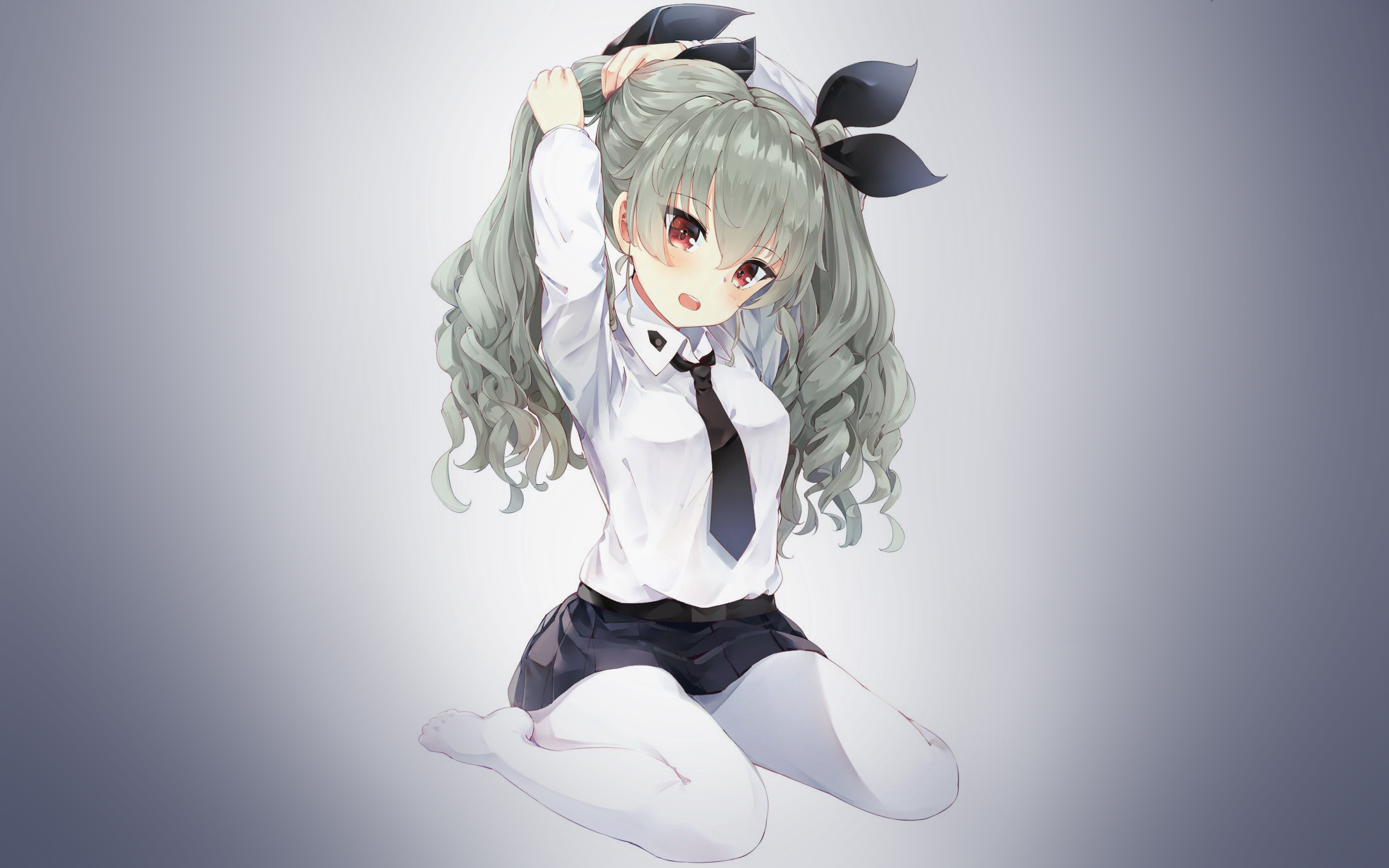 Anime girl with grey hair and red eyes wearing school uniform HD Wallpaper
