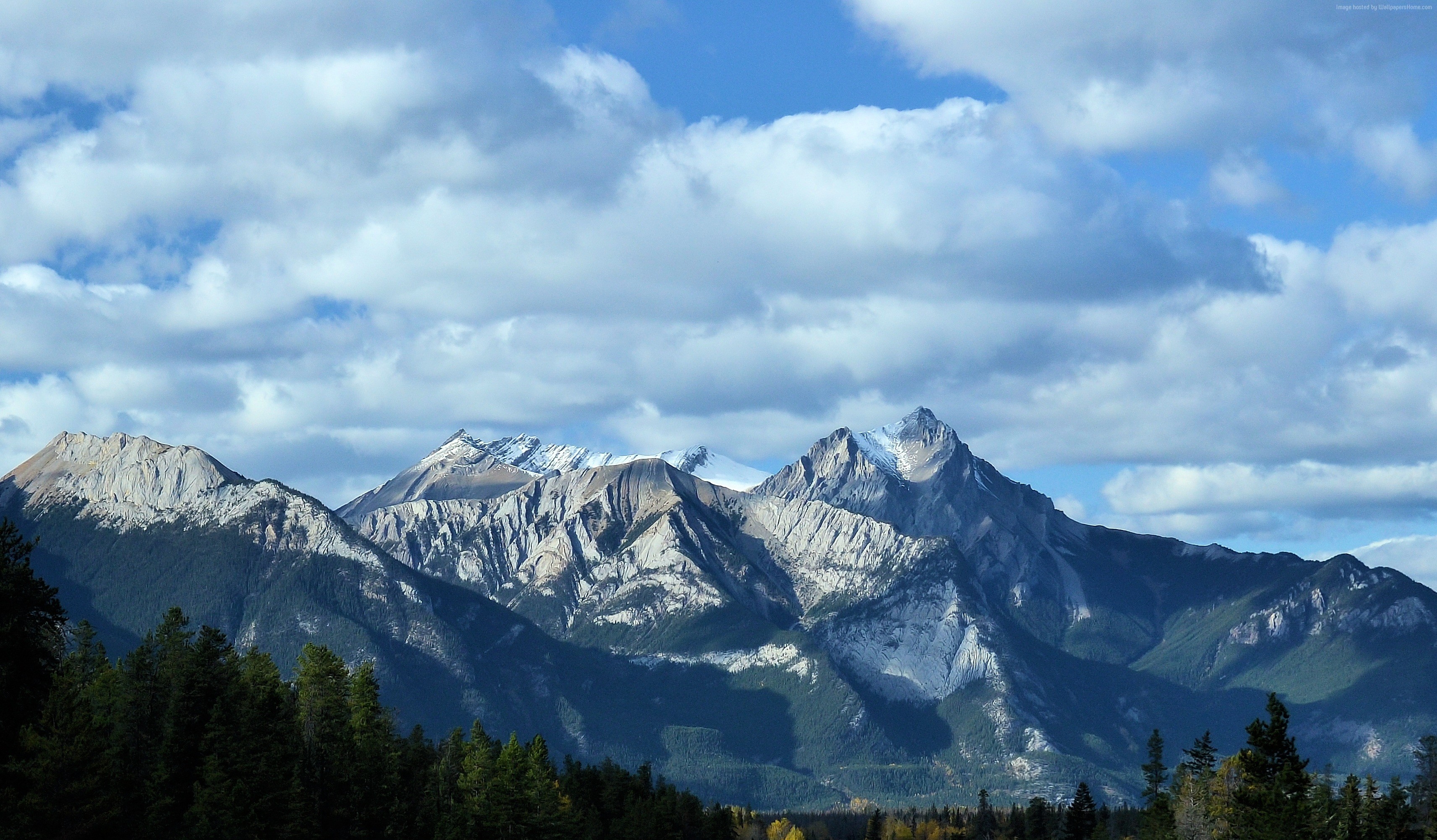 4K Mountains with Clouds and Trees HD Wallpaper