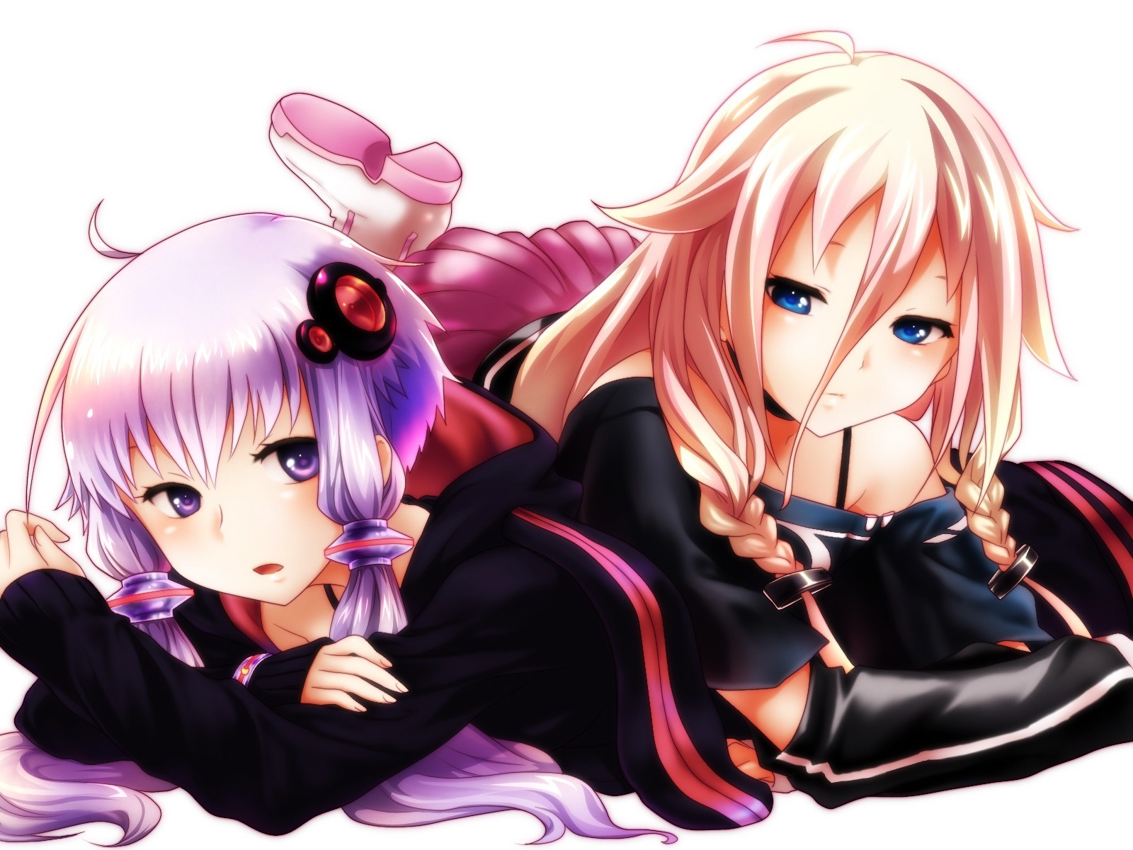 Two anime girls with purple and blonde hair HD Wallpaper