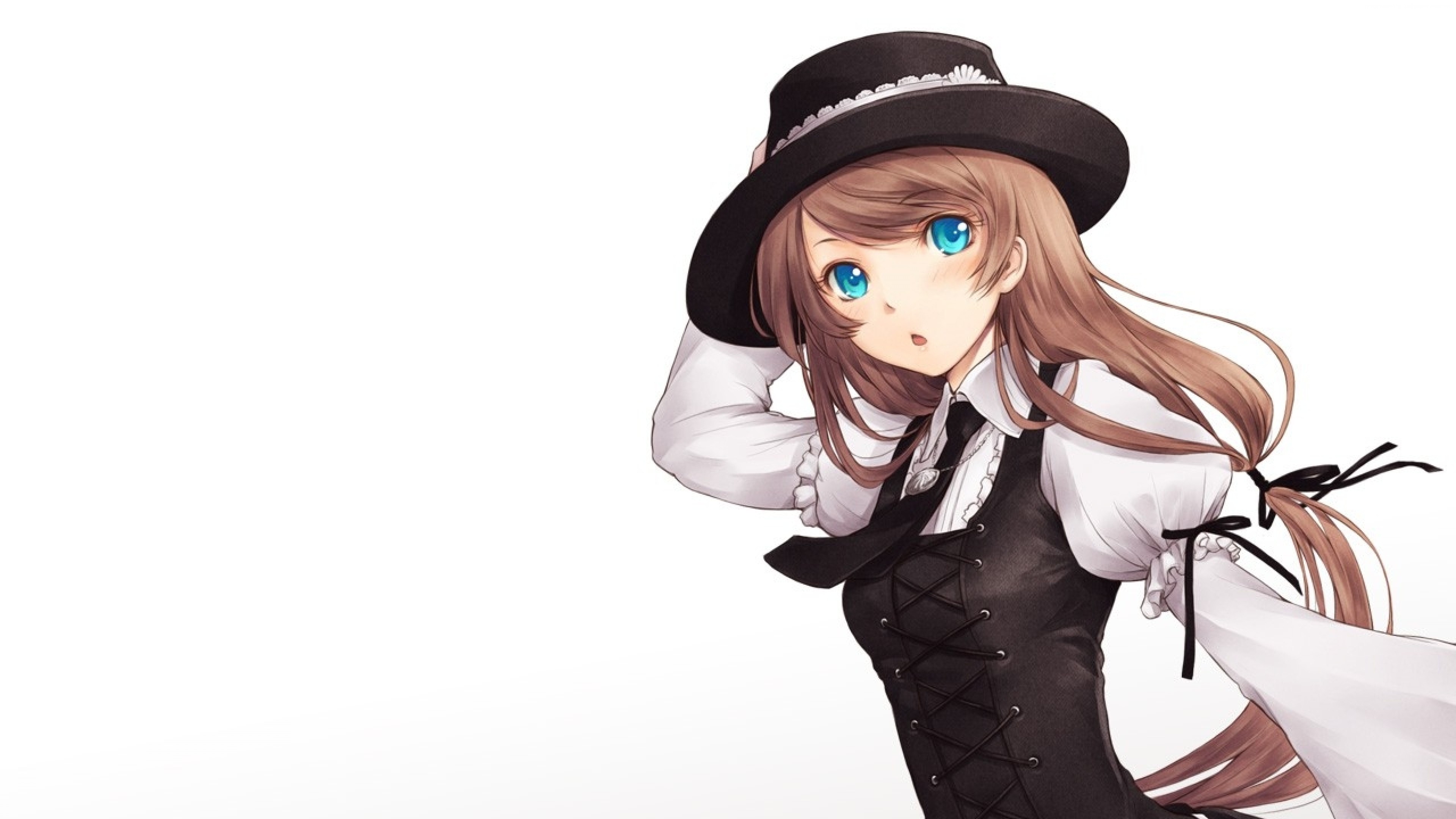Anime girl with blue eyes wearing a hat HD Wallpaper