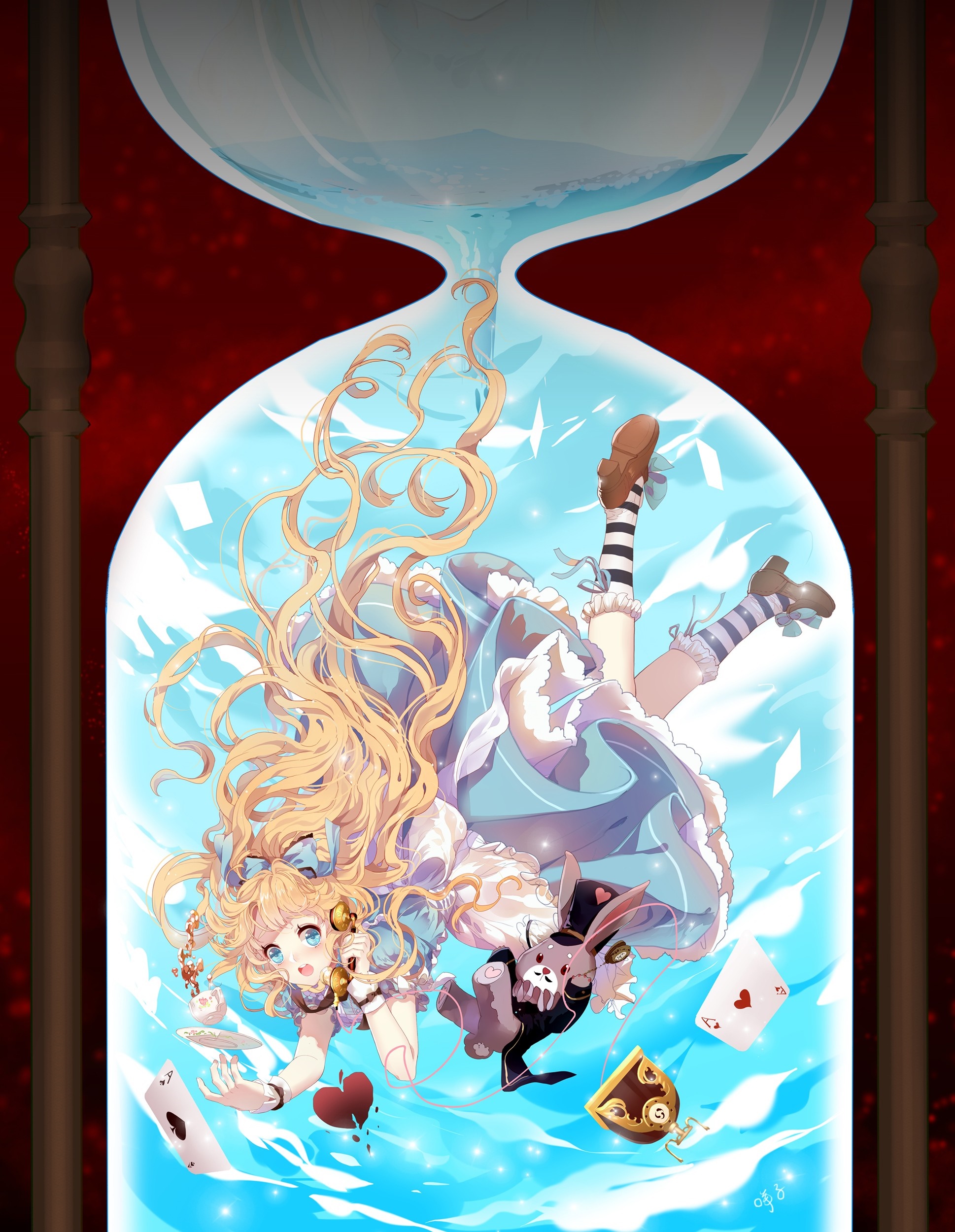 Alice in Wonderland falling through an hourglass HD Wallpaper