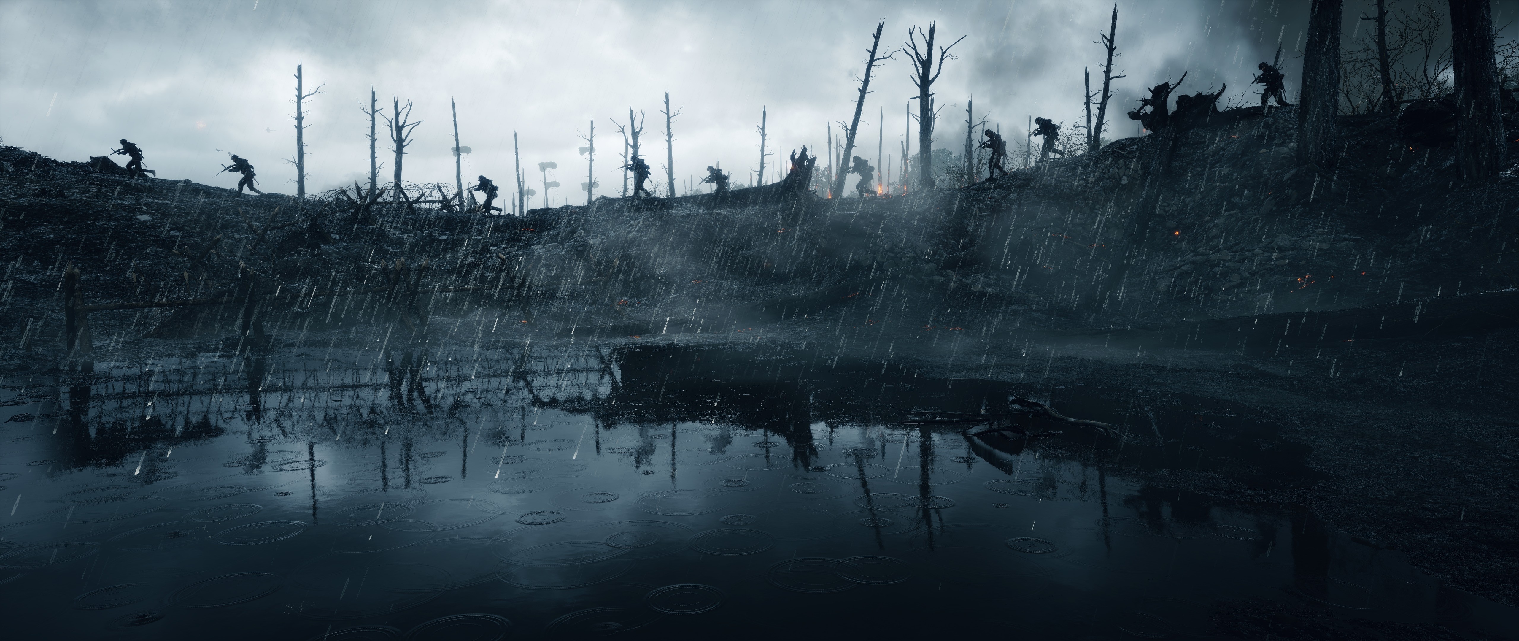 Soldiers advancing through a war-torn landscape in Battlefield 1 HD Wallpaper