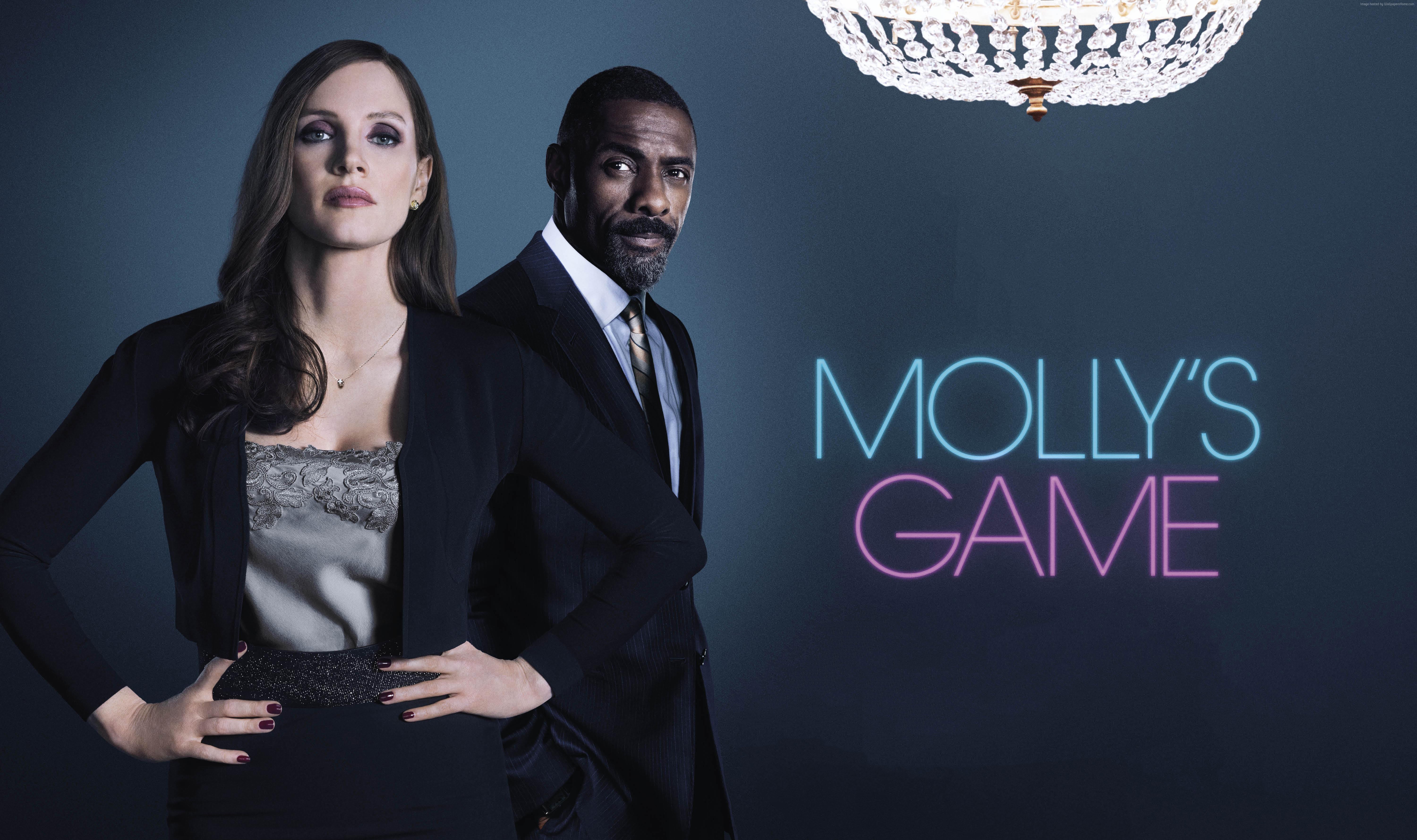 Molly's Game: Jessica Chastain and Idris Elba HD Wallpaper