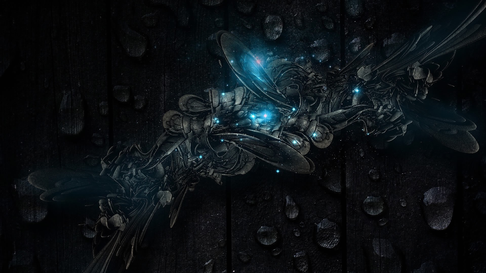 Abstract 3D fractal art with glowing blue lights HD Wallpaper