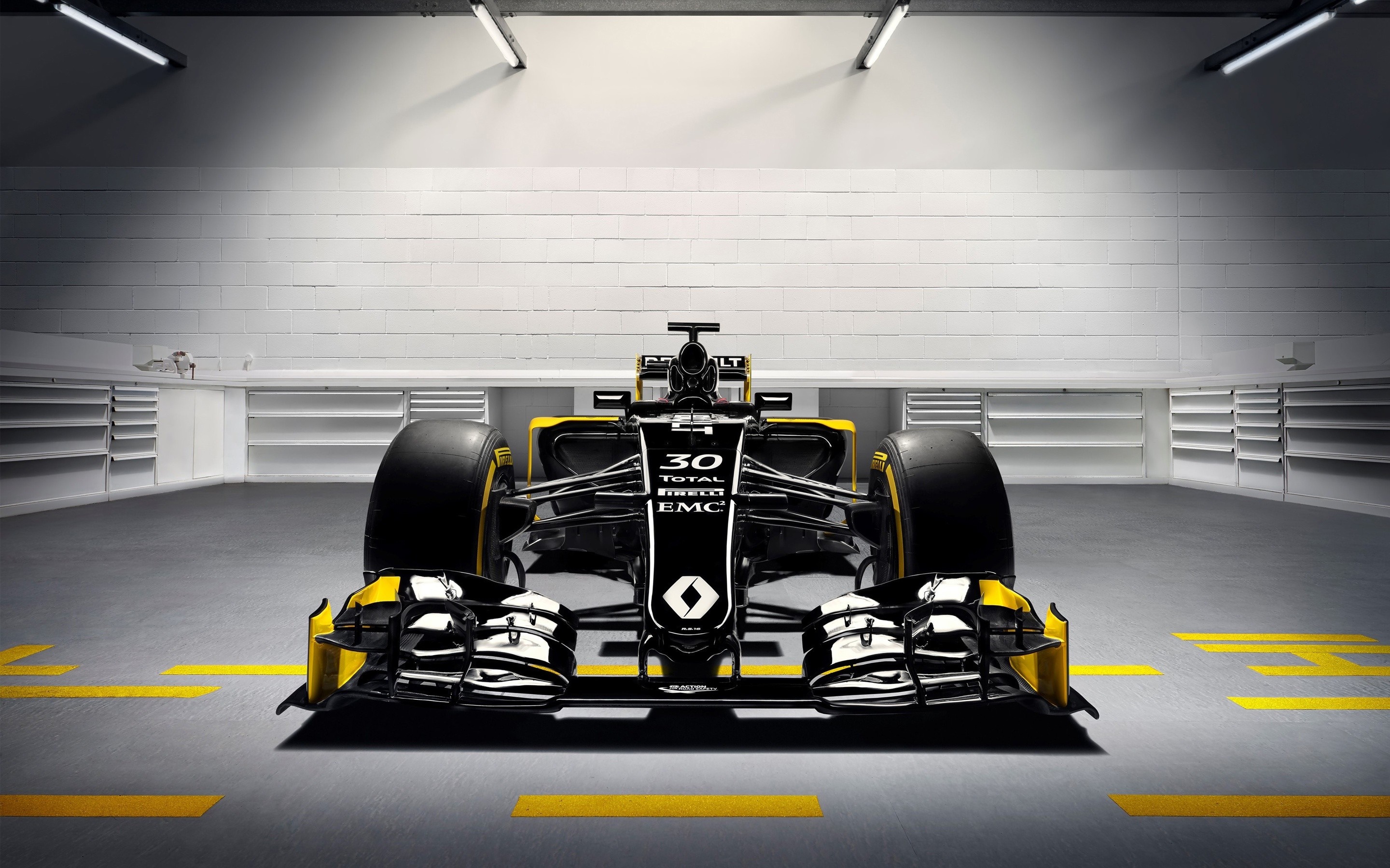 Renault Formula 1 car in a garage HD Wallpaper