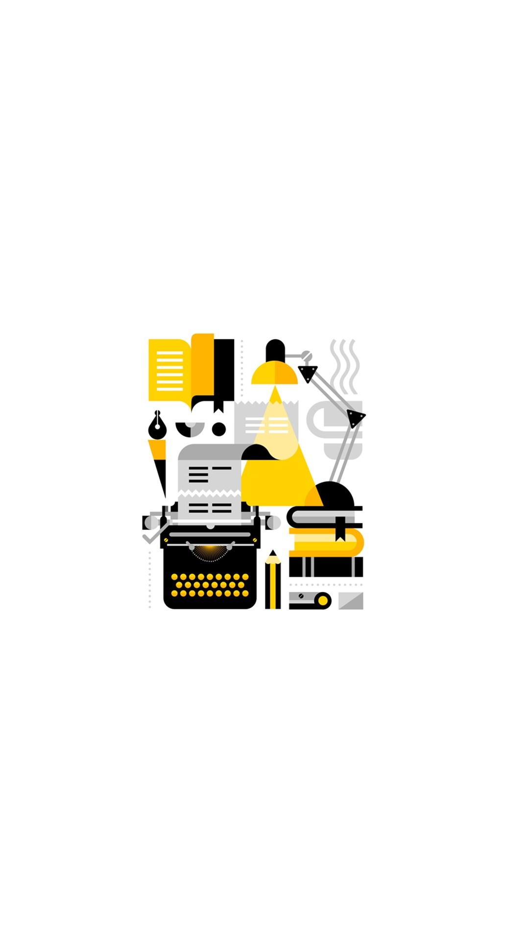 Illustration of a typewriter, books, and desk lamp HD Wallpaper