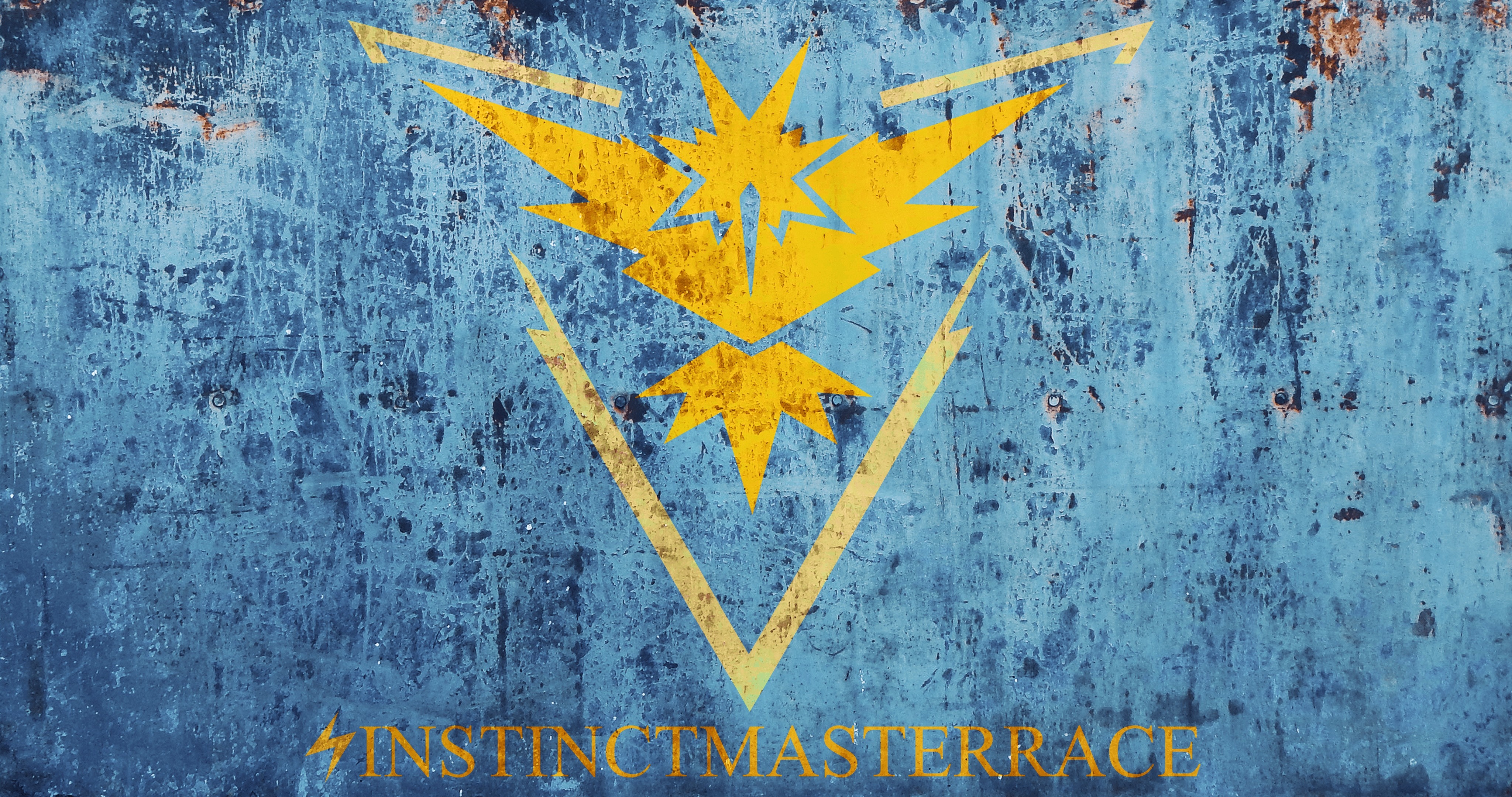 Team Instinct logo from Pokemon Go on a blue textured background HD Wallpaper