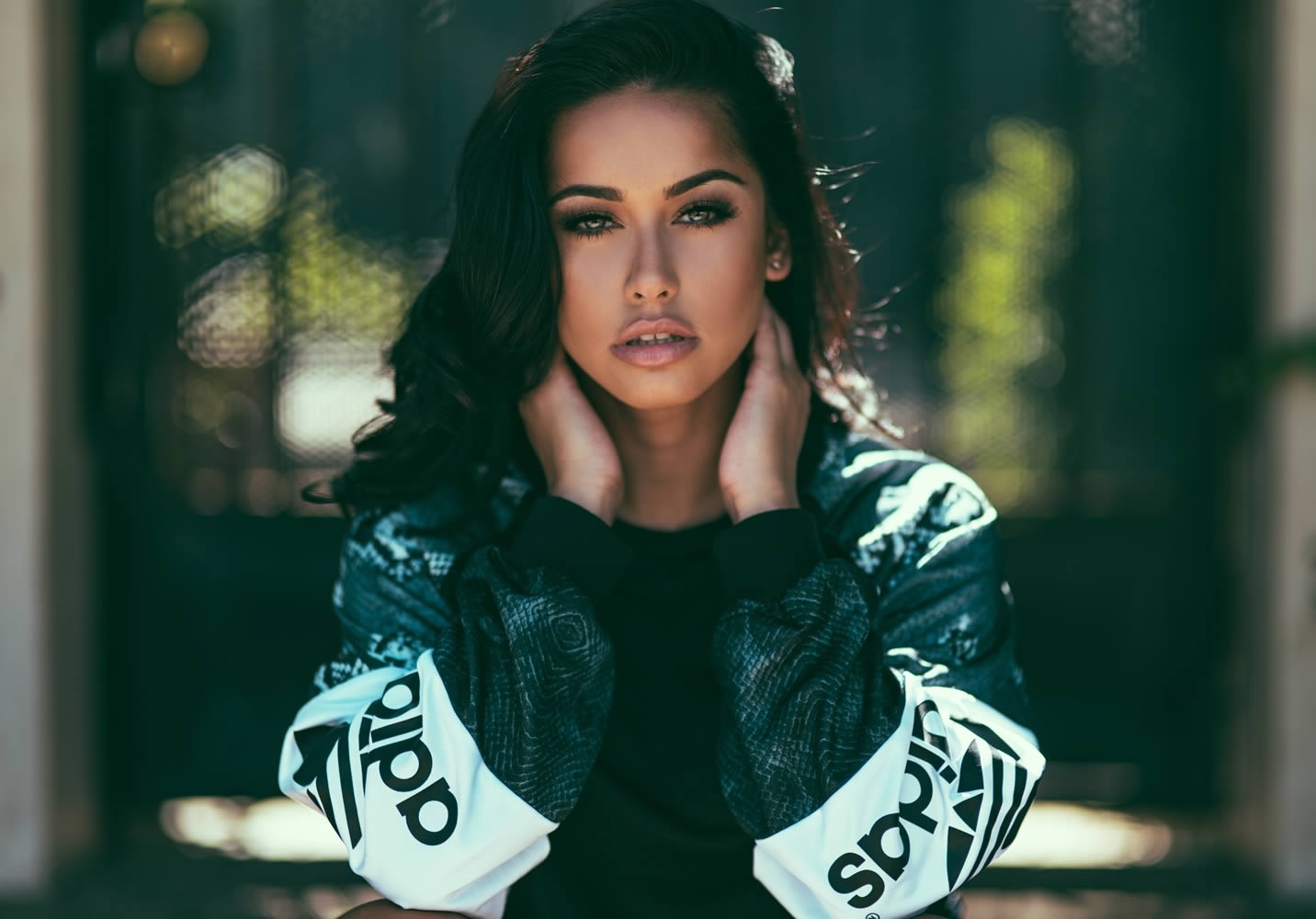 Woman in Adidas jacket portrait photography HD Wallpaper
