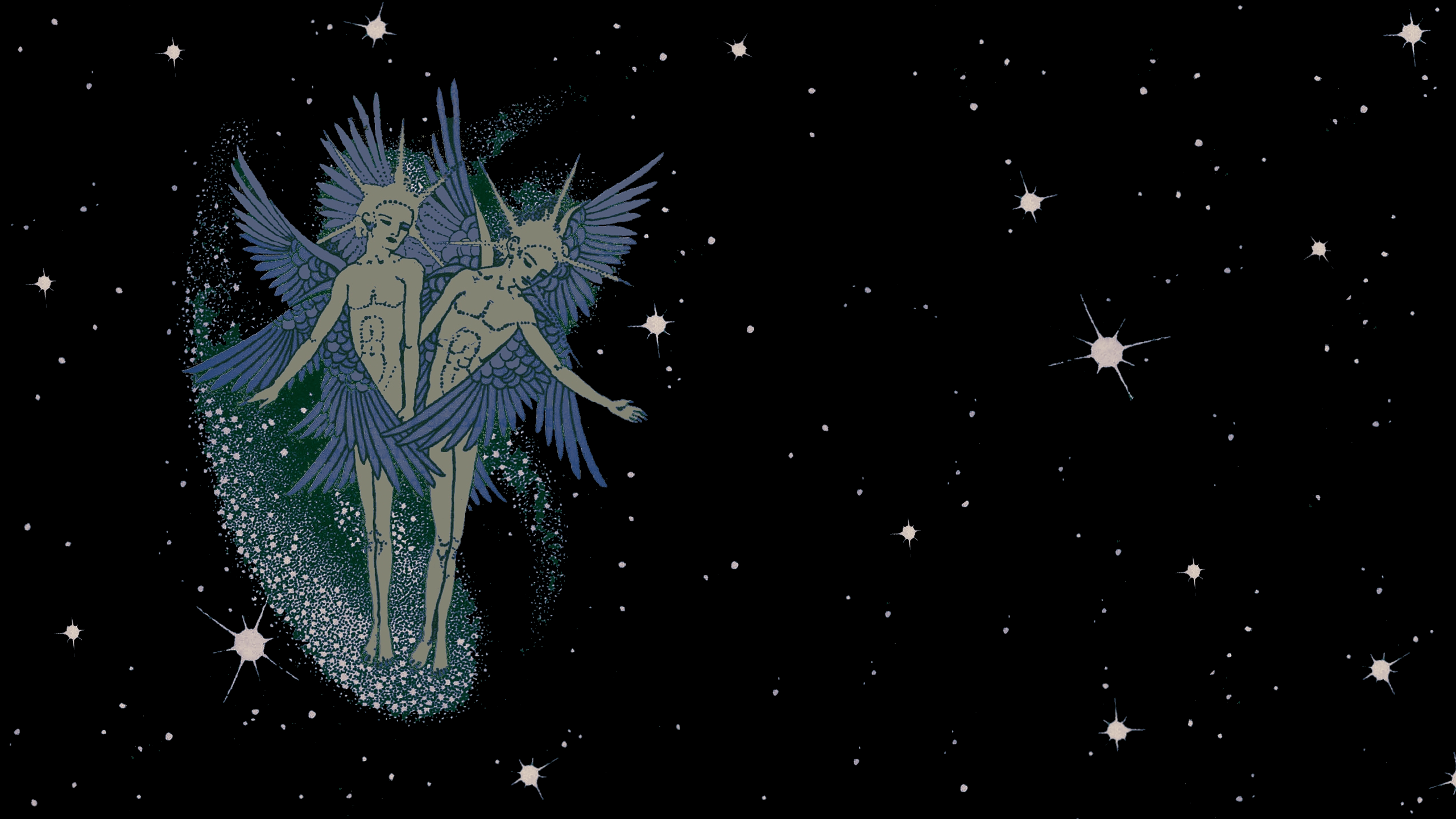 Two winged figures in space with stars HD Wallpaper