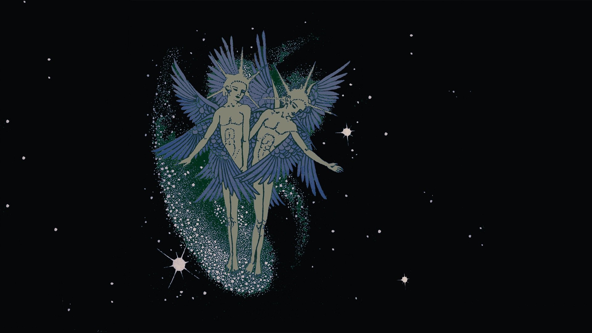 Two winged figures in space, Animal Collective album cover HD Wallpaper