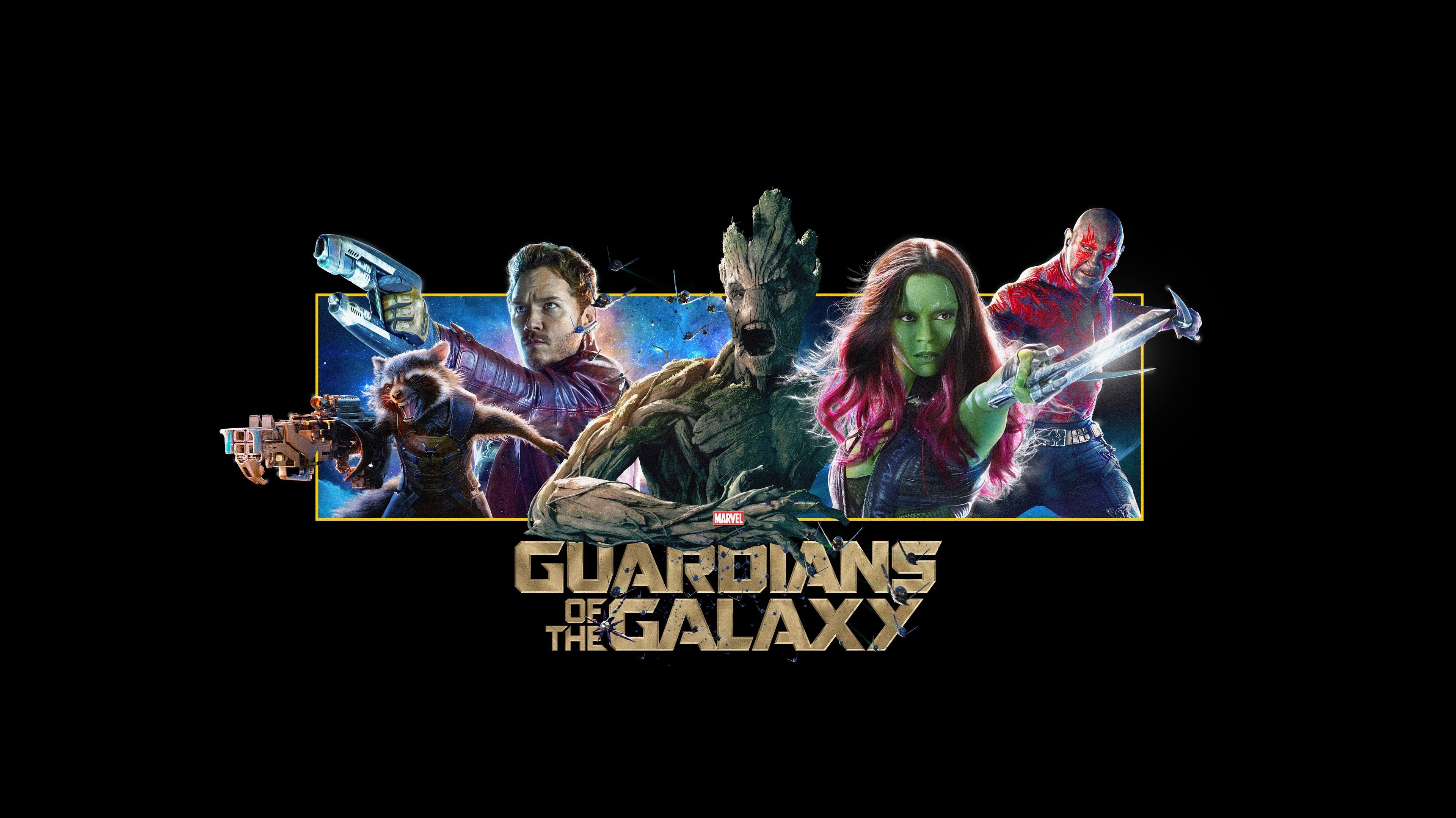 Guardians of the Galaxy characters with title logo HD Wallpaper