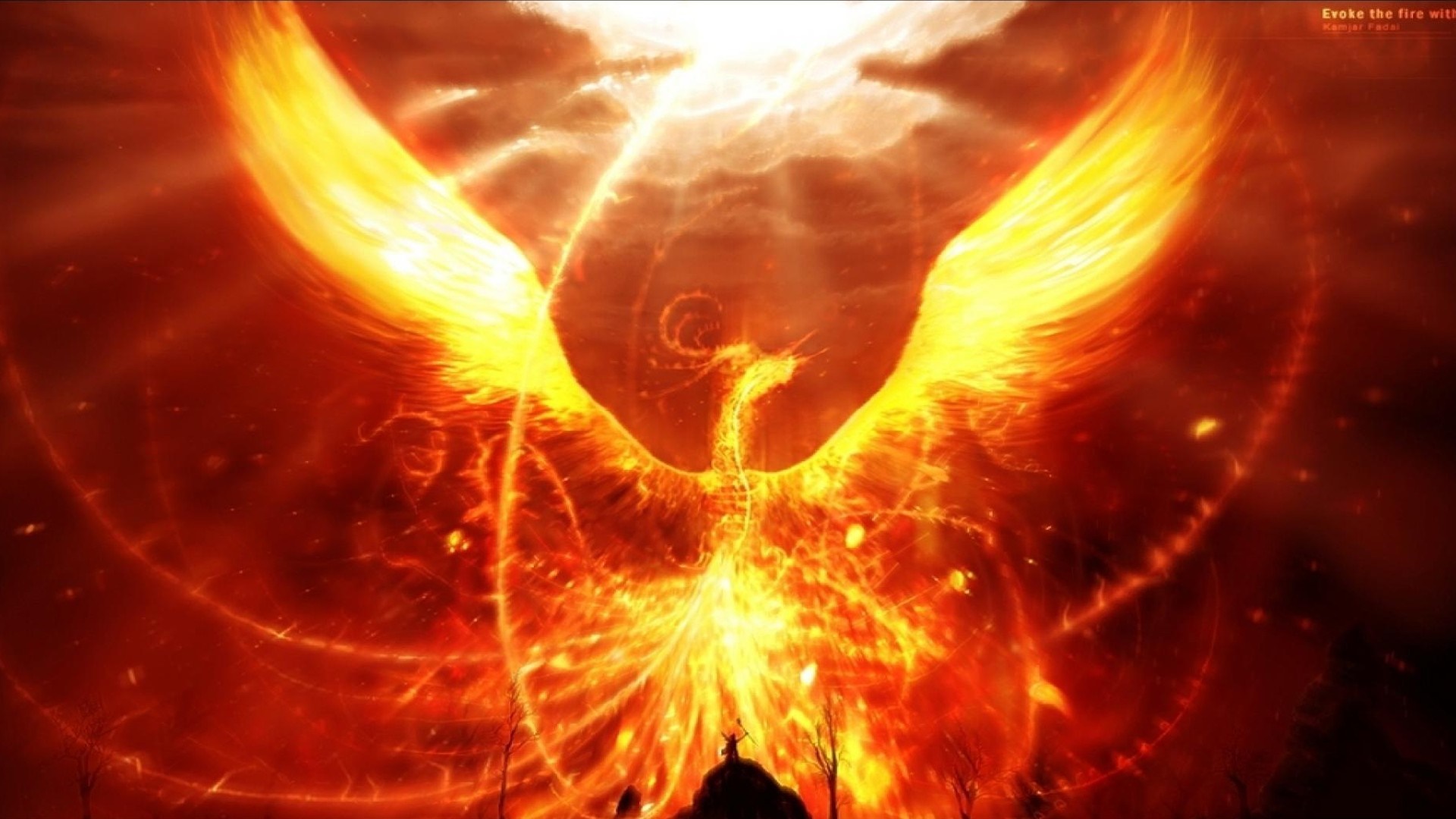 Fiery Phoenix Rising Amid Cosmic Flames HD Wallpaper