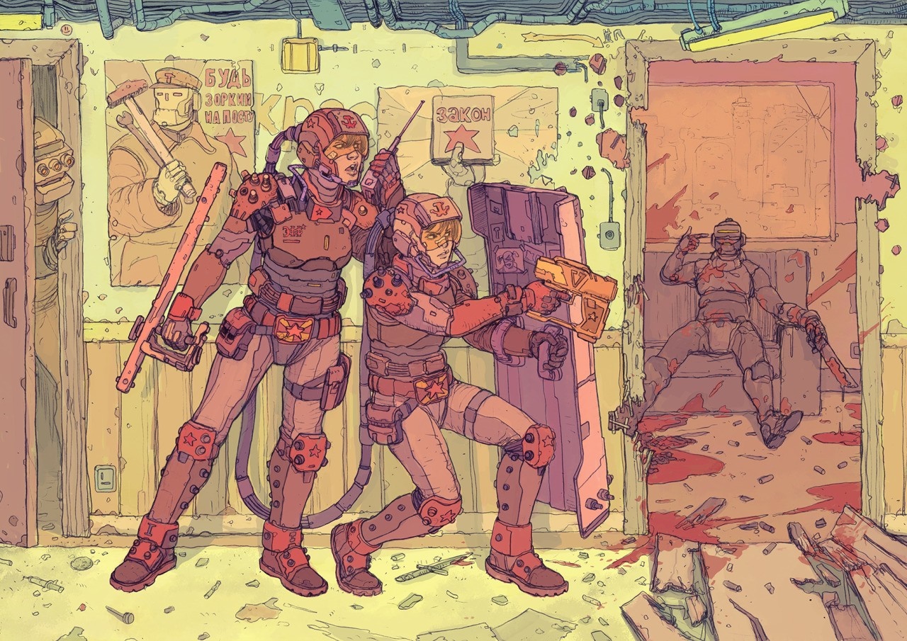 Soldiers in futuristic armor in a battle scene HD Wallpaper
