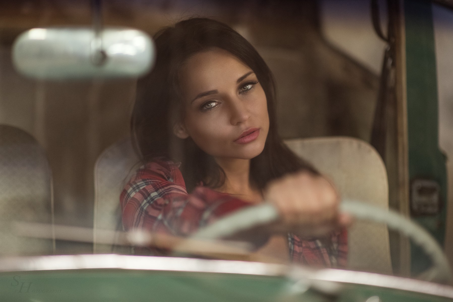 Angelina Petrova in a car by Stephan Hainzl HD Wallpaper