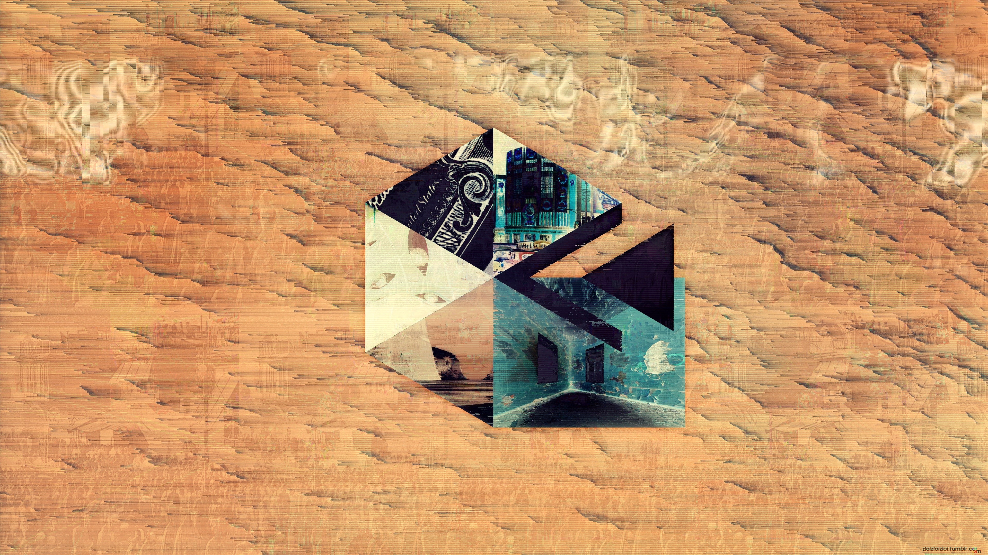 Abstract geometric collage with glitch art texture HD Wallpaper