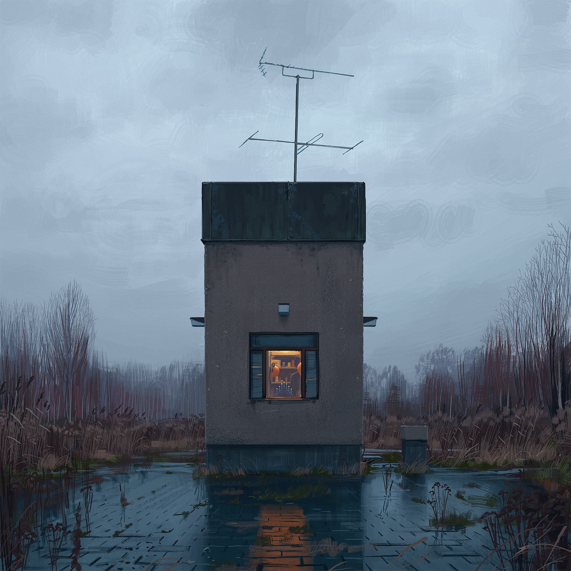 Artwork of a tower in a flooded landscape HD Wallpaper