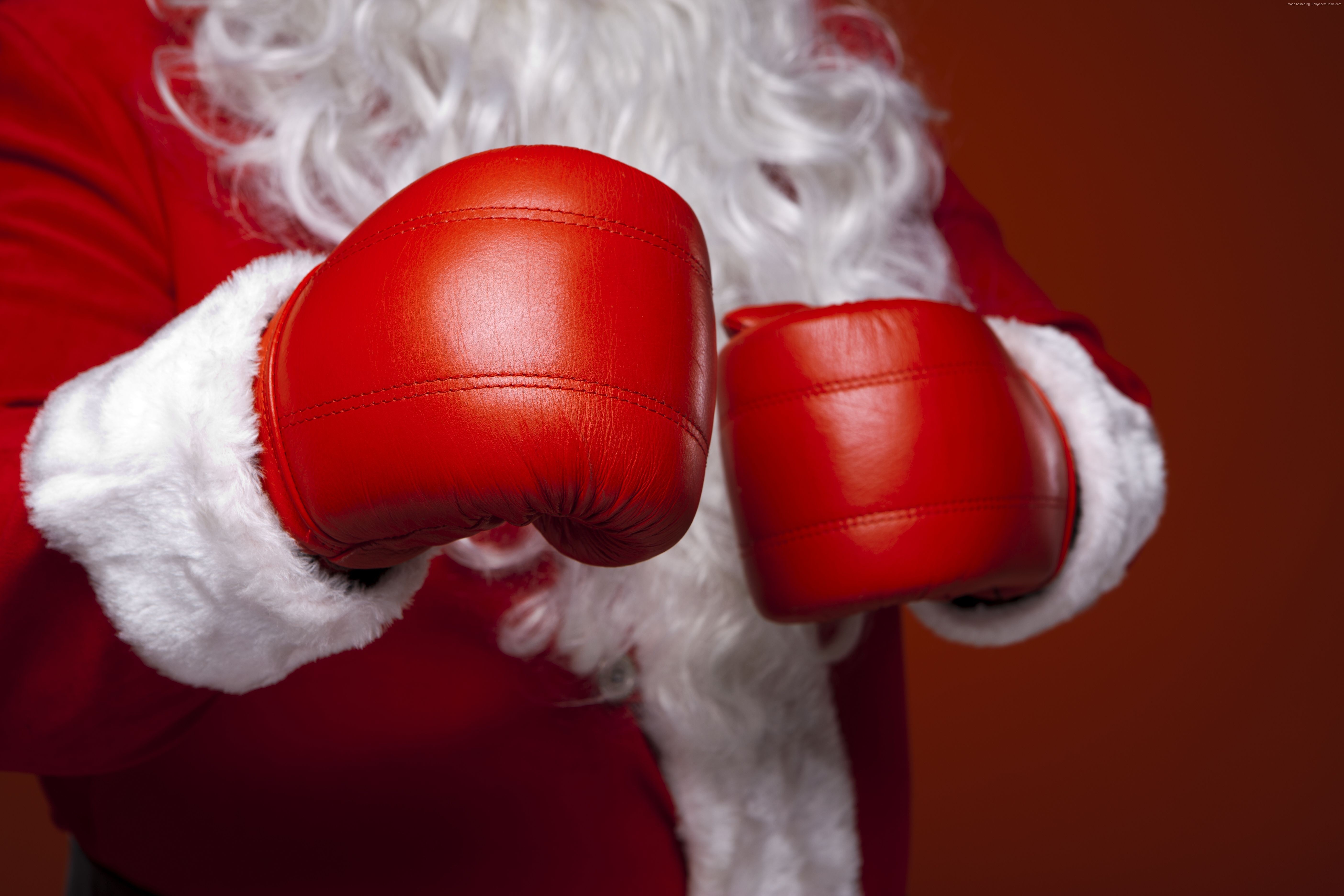 Santa Claus wearing red boxing gloves HD Wallpaper