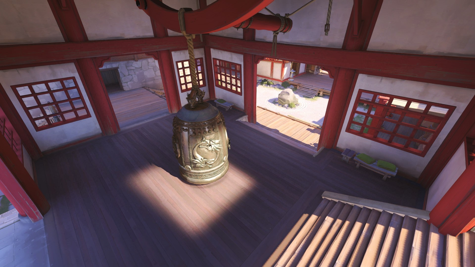 Hanamura Overwatch interior with a large bell HD Wallpaper