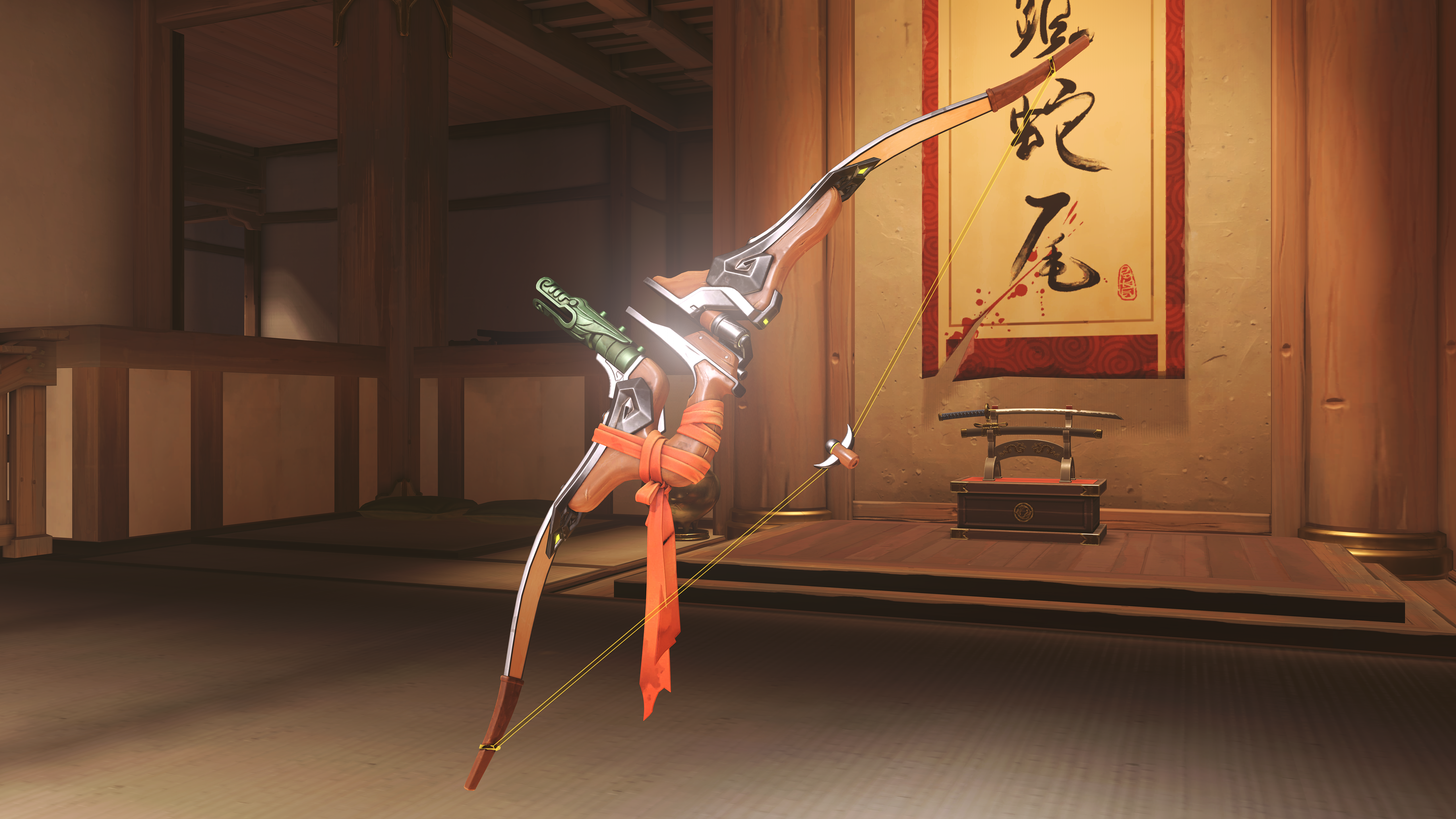 Hanzo's bow from Overwatch on Hanamura HD Wallpaper