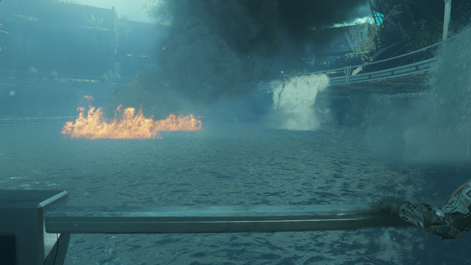 Call of Duty Black Ops III underwater scene with fire and waterfall HD Wallpaper