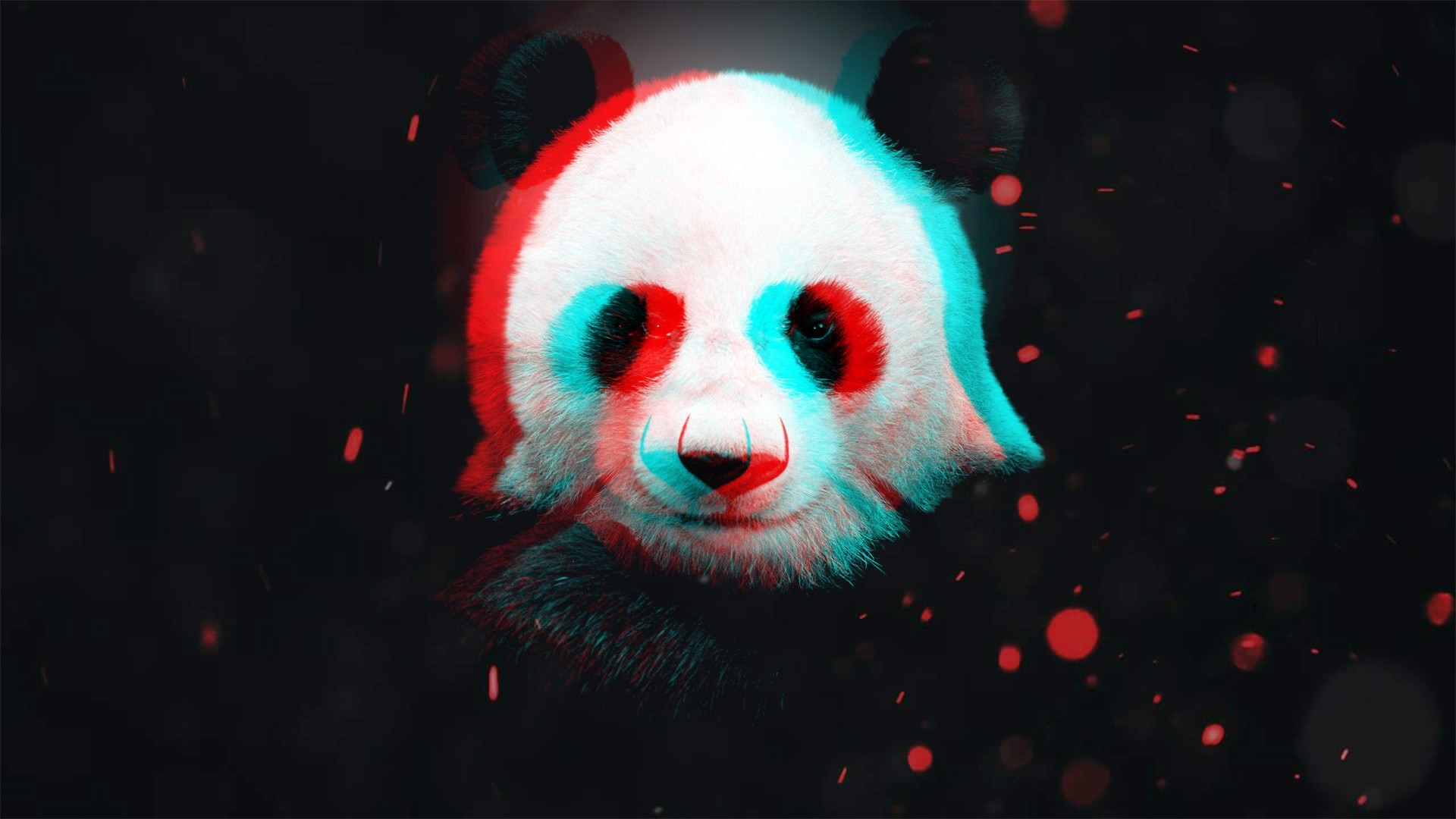 3D Panda with Red and Cyan Glitch Effect HD Wallpaper
