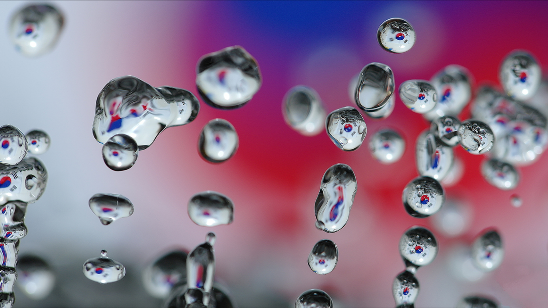 Water drops reflecting the South Korean flag HD Wallpaper
