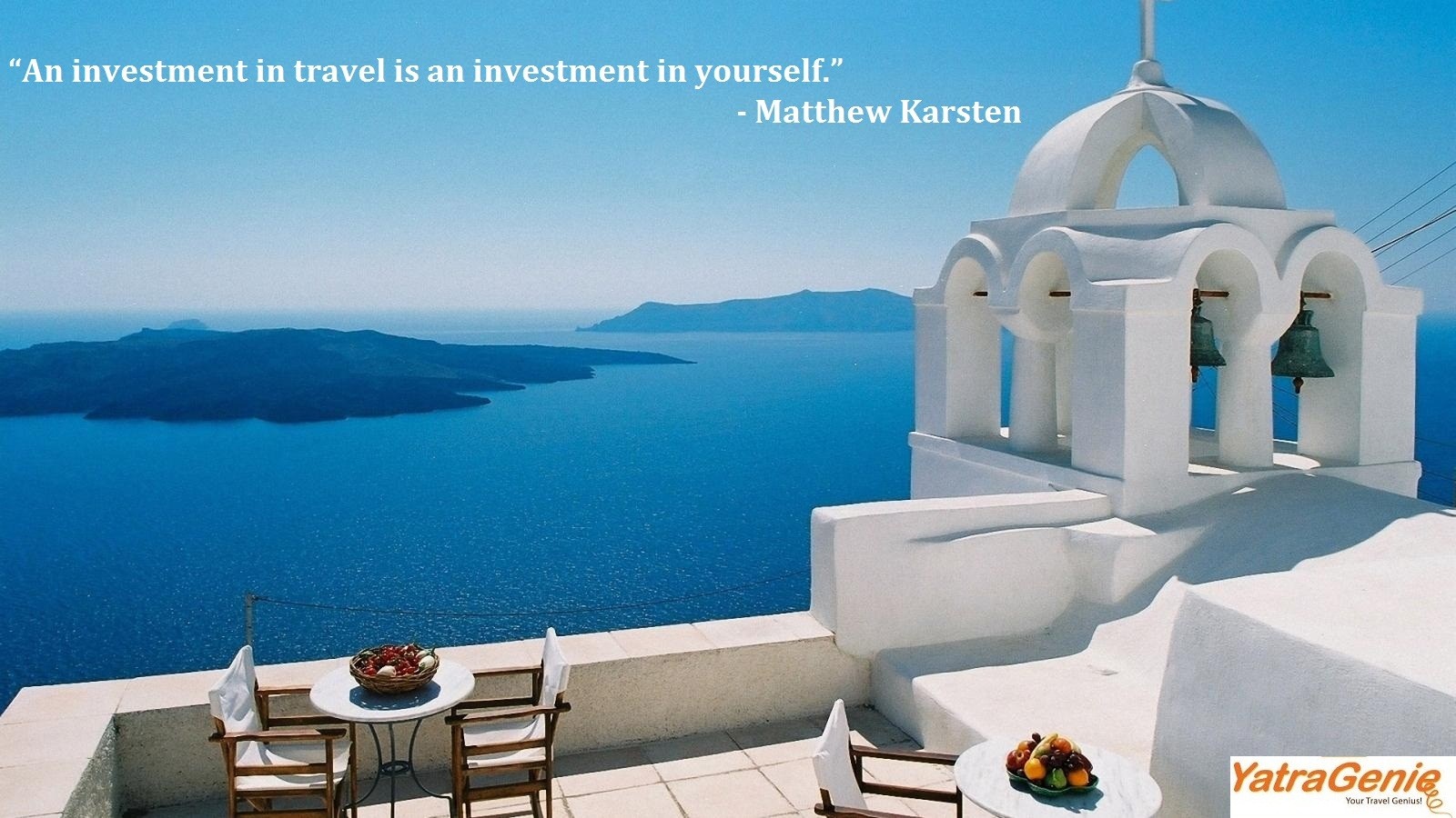 Matthew Karsten quote about travel in Santorini, Greece HD Wallpaper