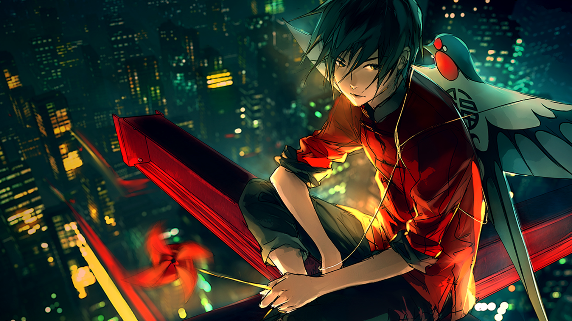 Yuumei Anime Character in Neon Cityscape HD Wallpaper