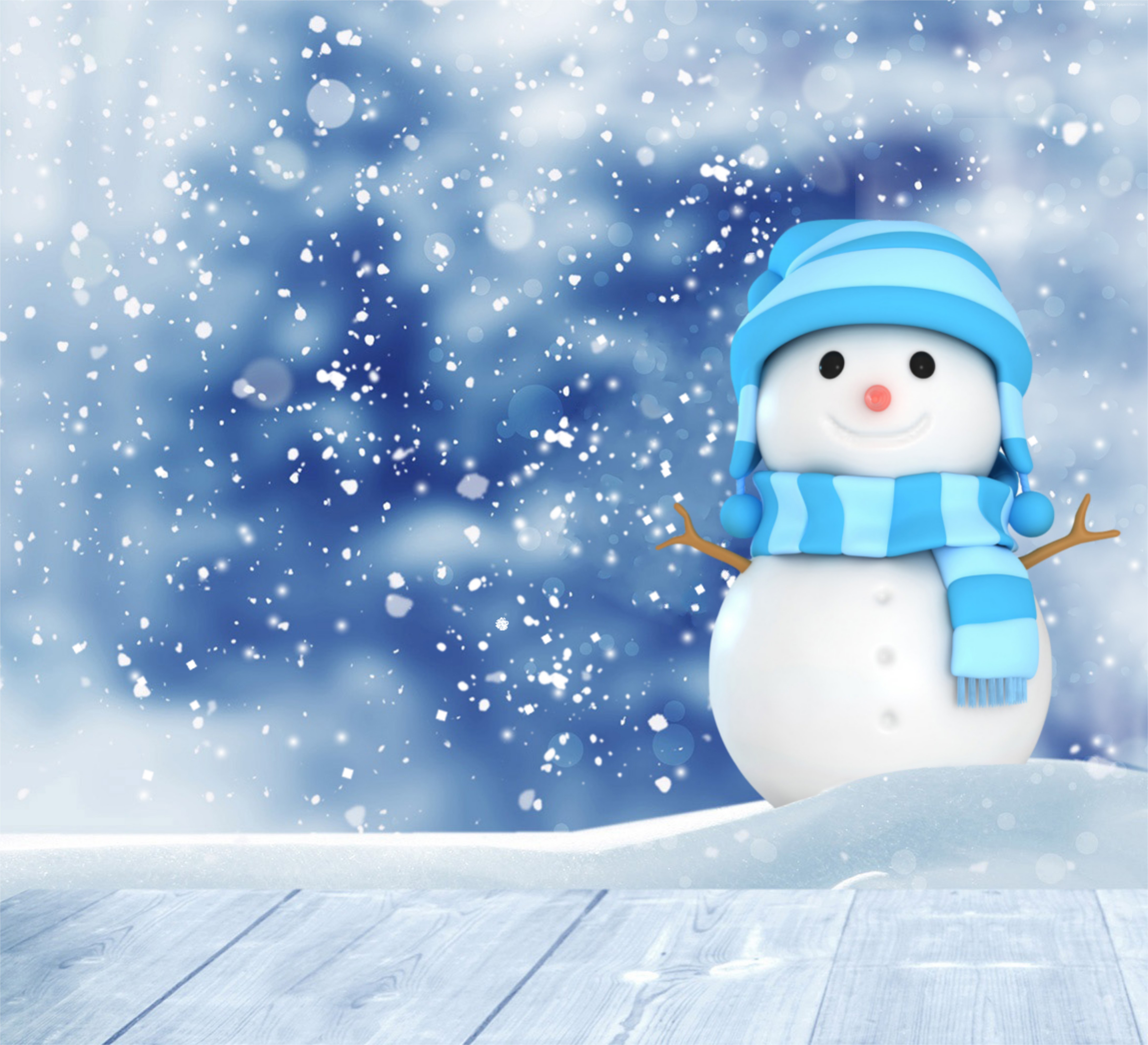 4K Christmas snowman in snow HD Wallpaper