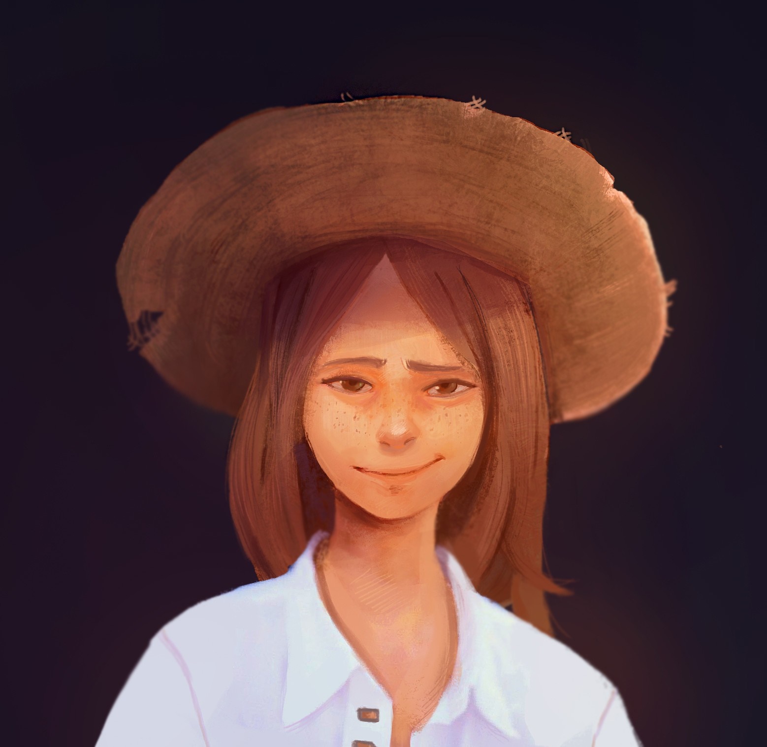 Woman wearing a straw hat and white shirt HD Wallpaper