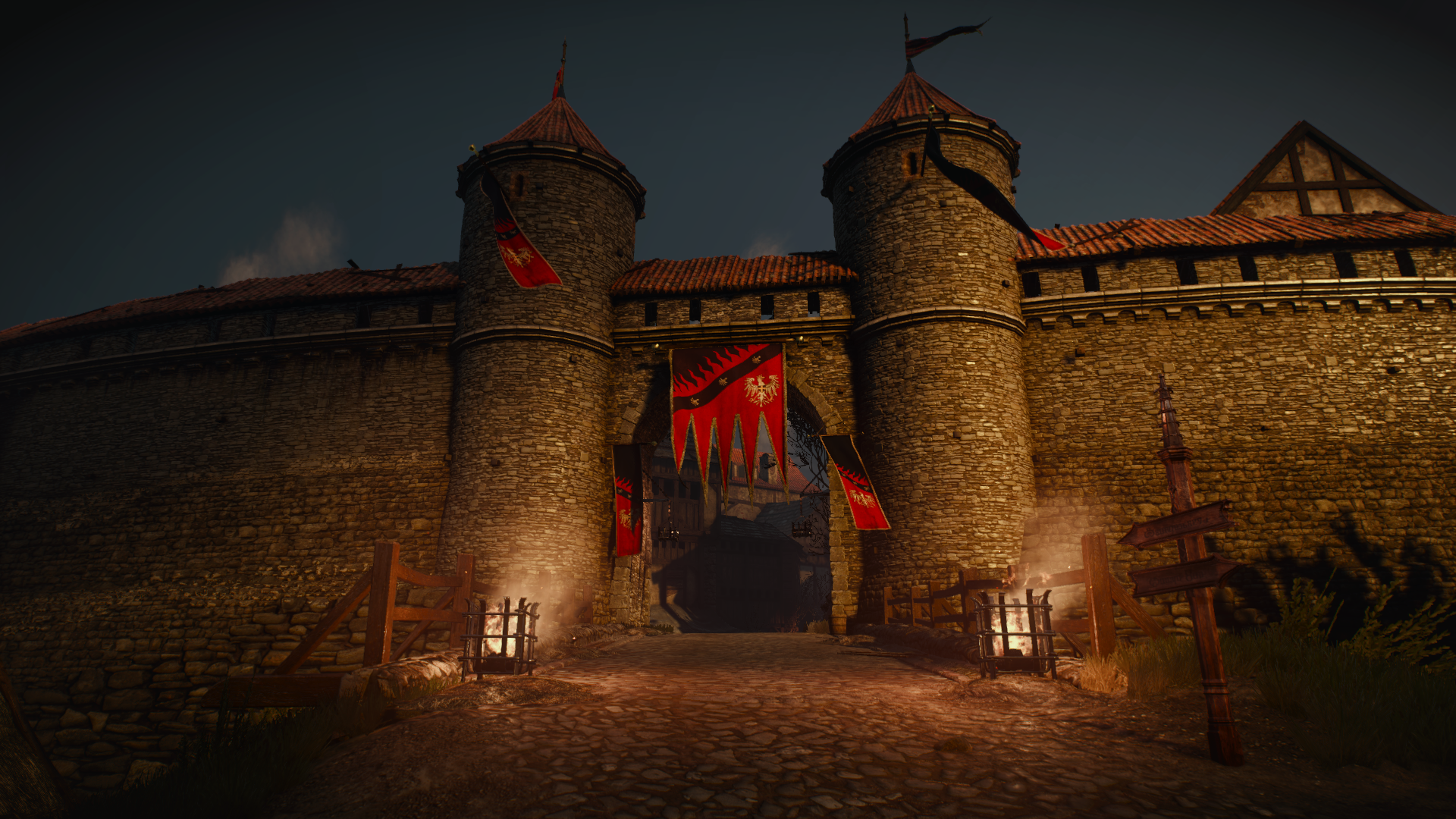 Castle gate at night from The Witcher 3 Wild Hunt HD Wallpaper