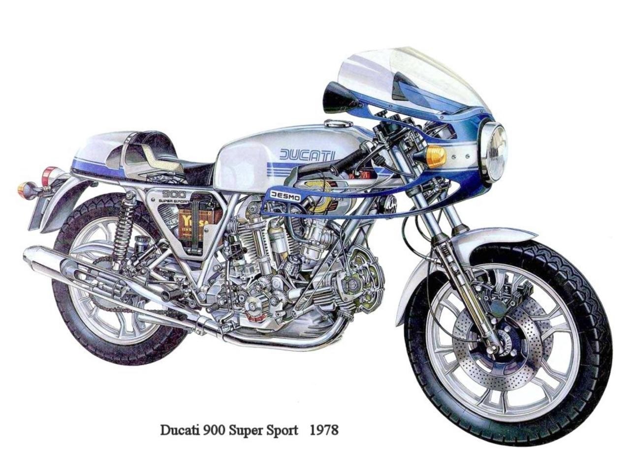 Ducati 900 Super Sport 1978 motorcycle illustration HD Wallpaper