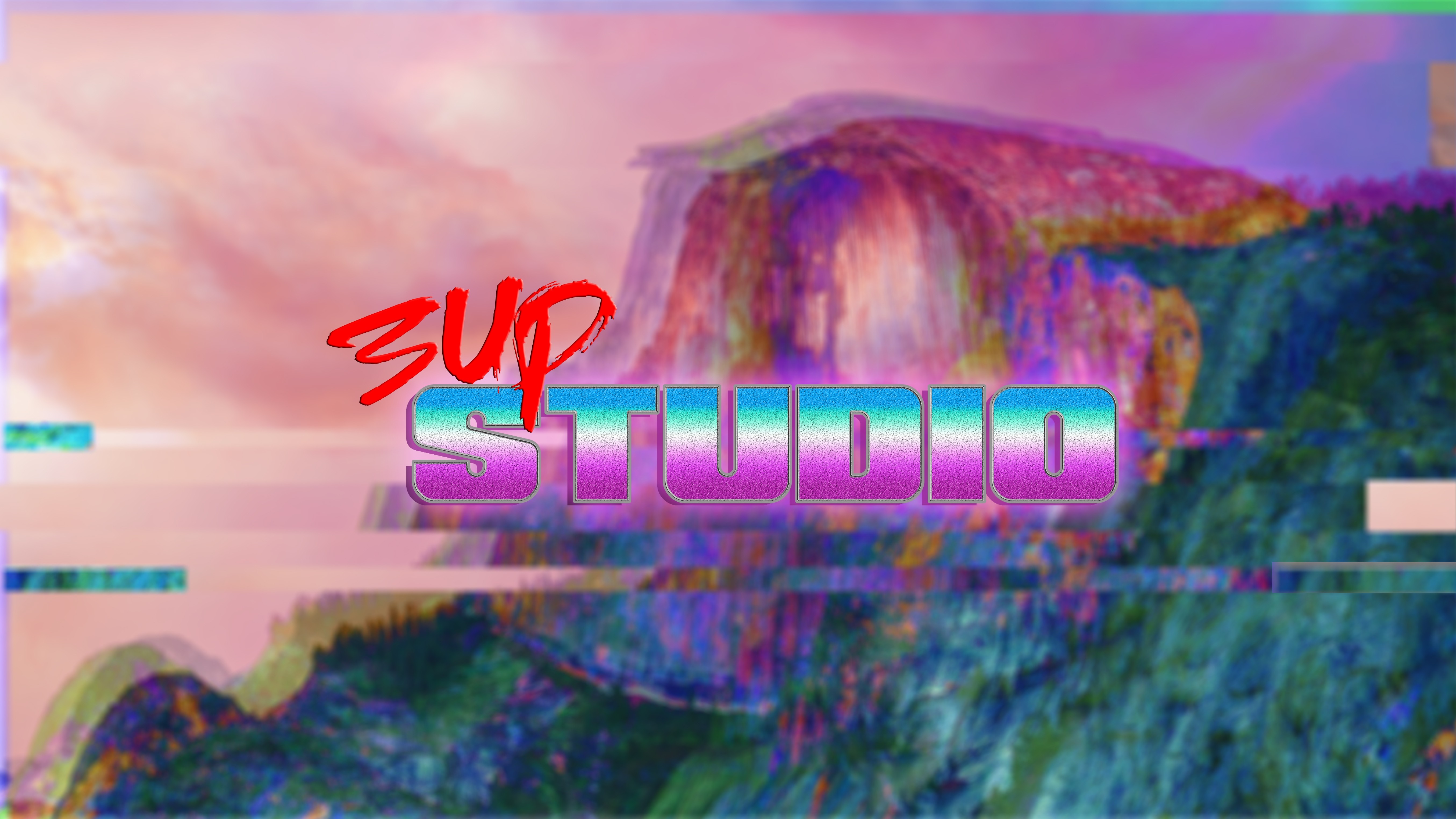 3up Studio Glitch Art with Mountain Landscape HD Wallpaper