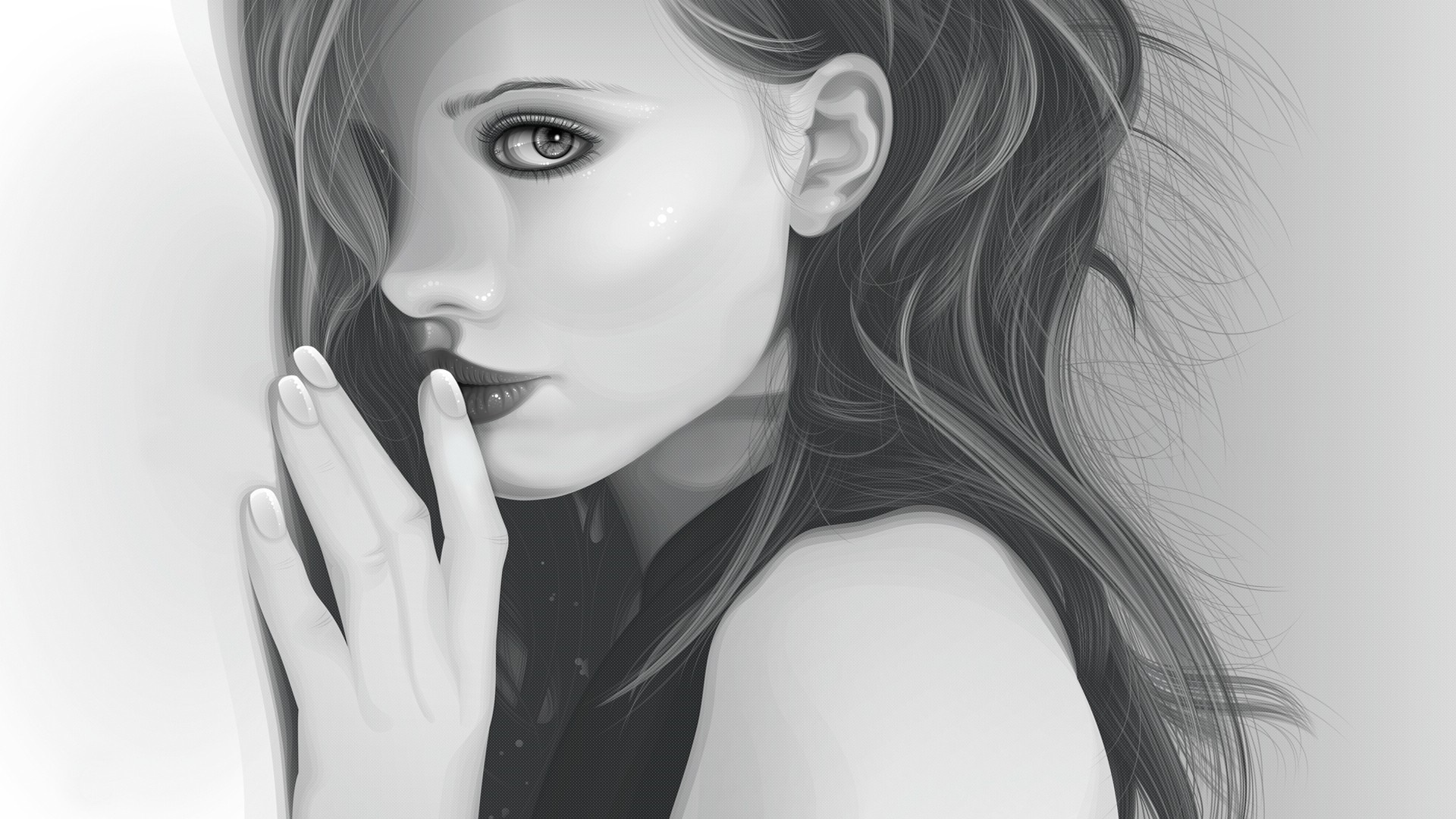 Monochrome portrait of a woman with long hair HD Wallpaper
