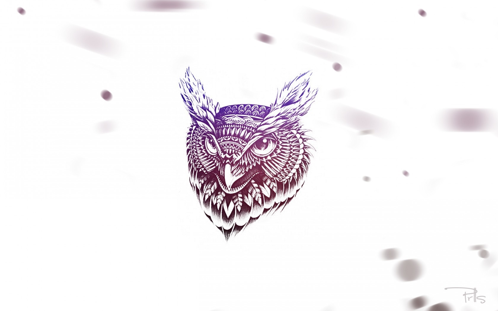Tattoo style owl illustration with purple and pink gradient HD Wallpaper