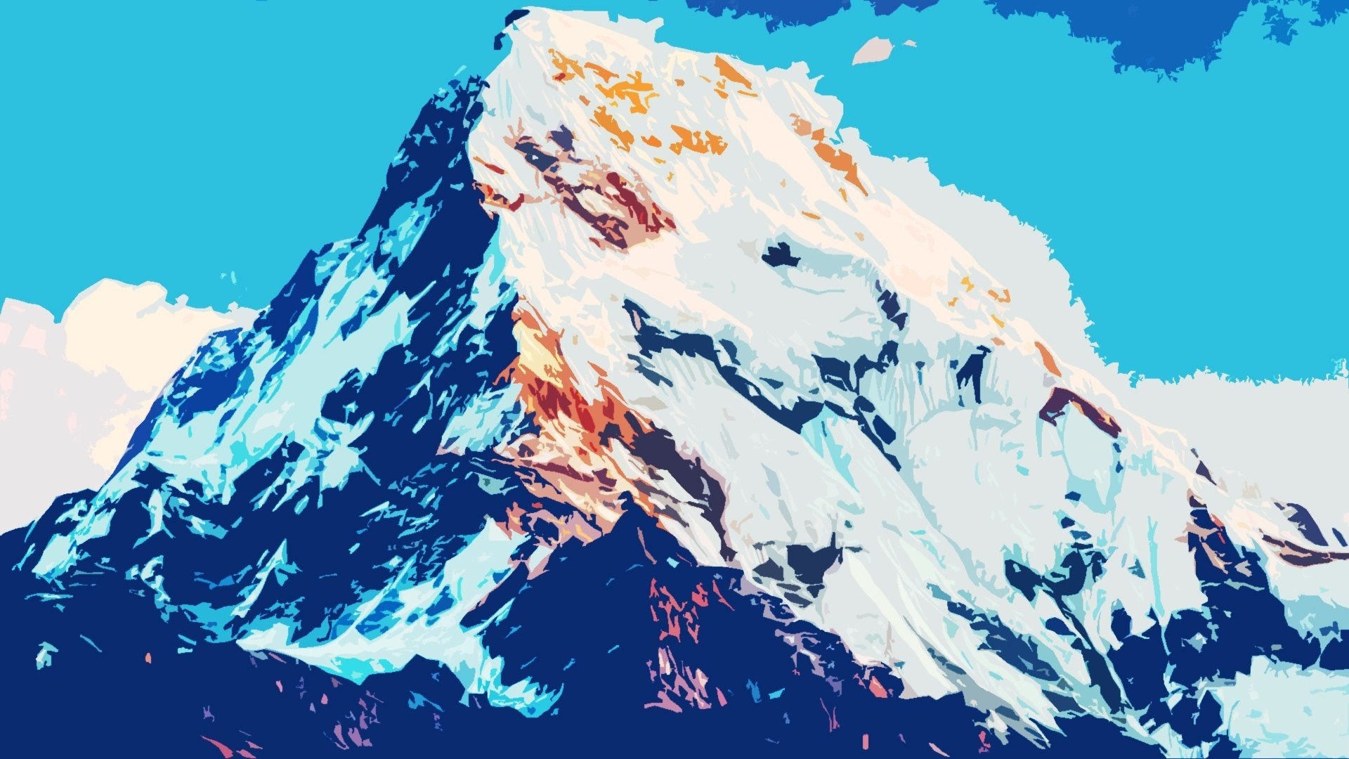Snow-capped mountain range under a blue sky HD Wallpaper