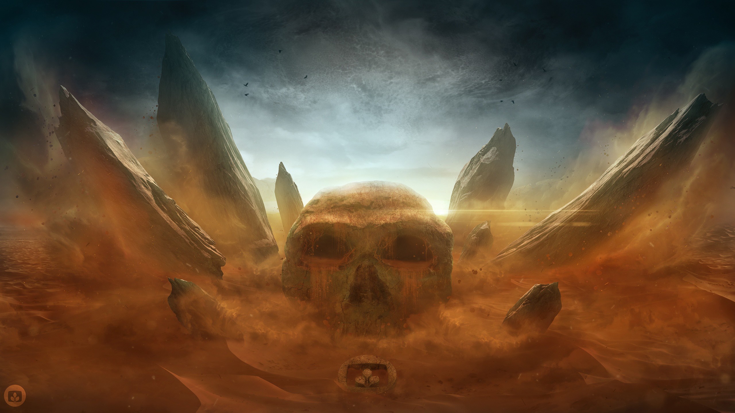 Giant Skull in a Desert Landscape HD Wallpaper